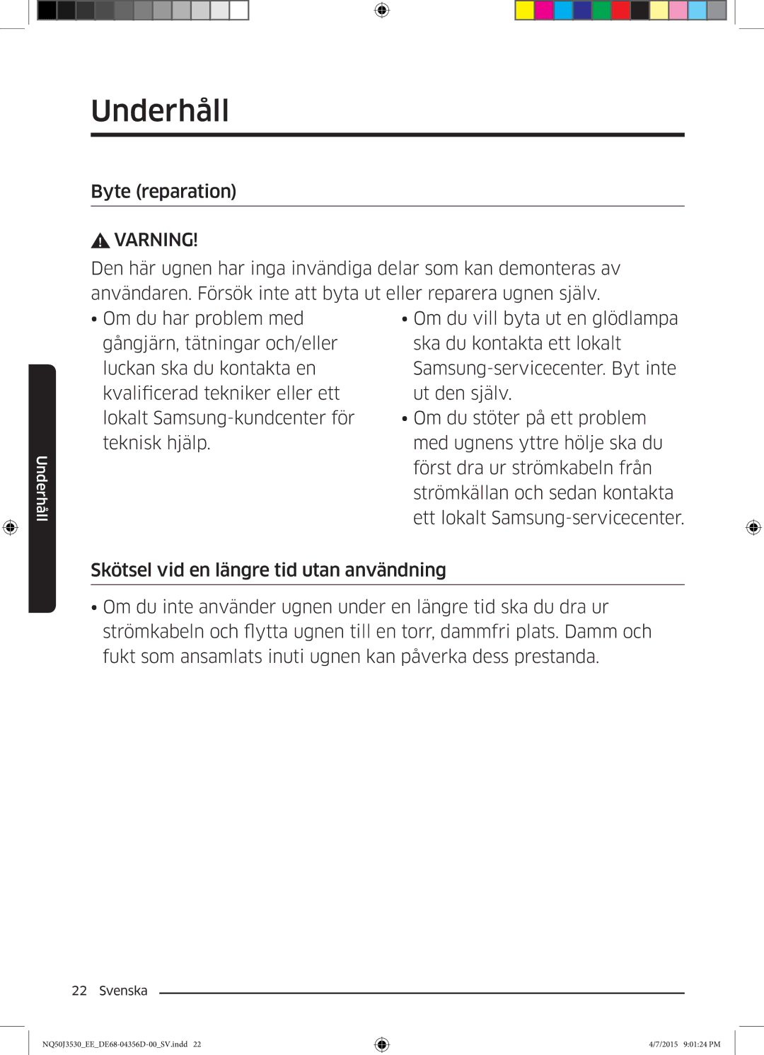 Samsung NQ50J3530BS/EE manual Byte reparation, Varning 