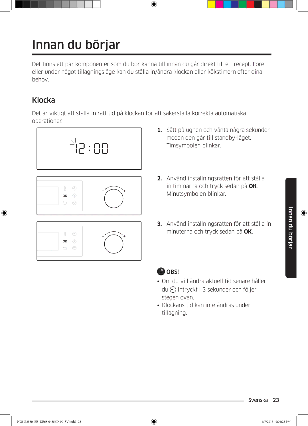 Samsung NQ50J3530BS/EE manual Innan du börjar, Klocka 