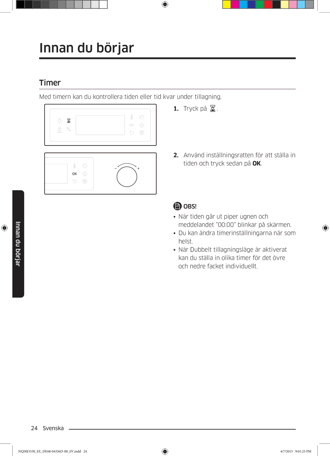 Samsung NQ50J3530BS/EE manual Timer, Obs 