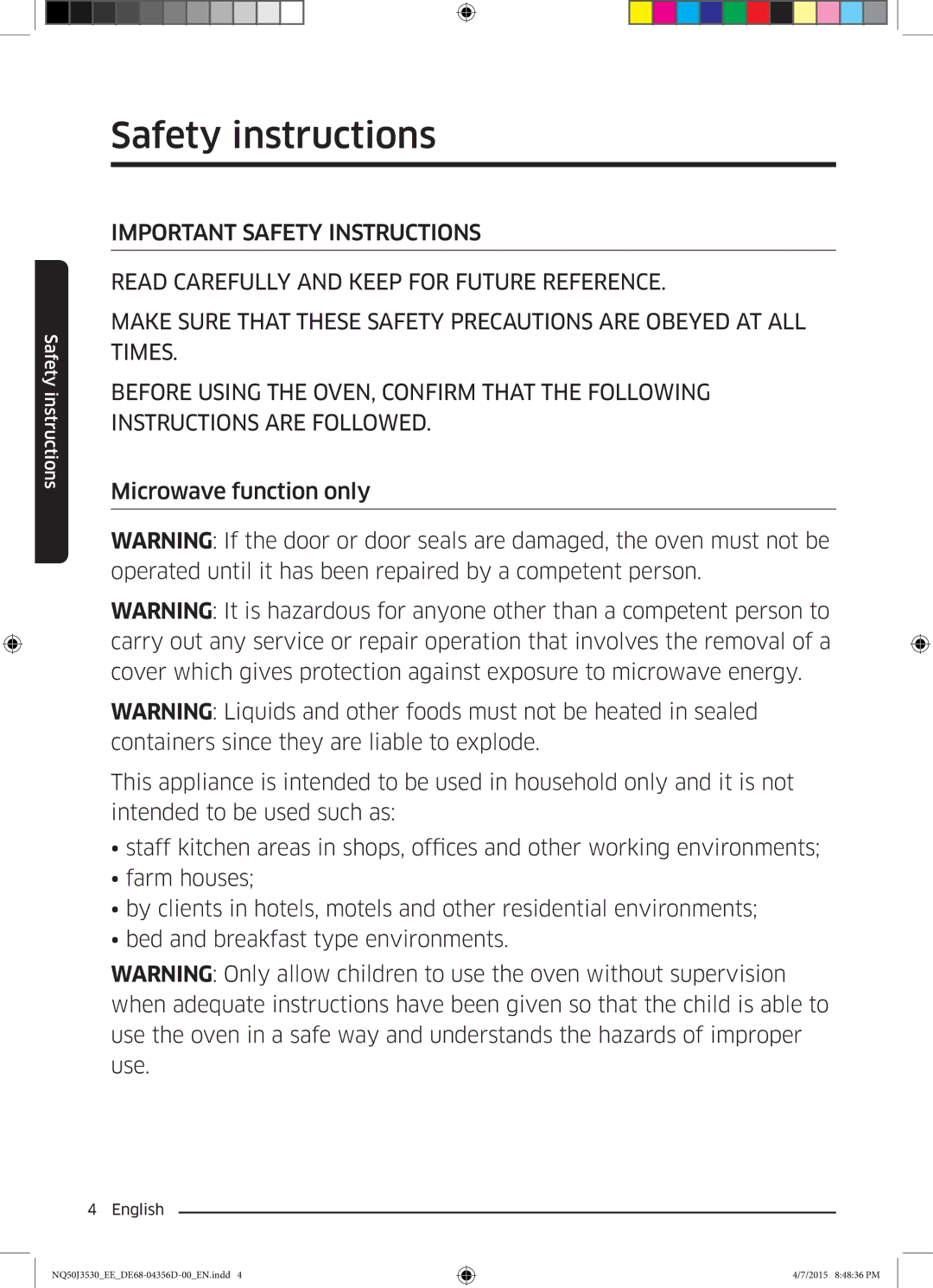 Samsung NQ50J3530BS/EE manual Safety instructions 