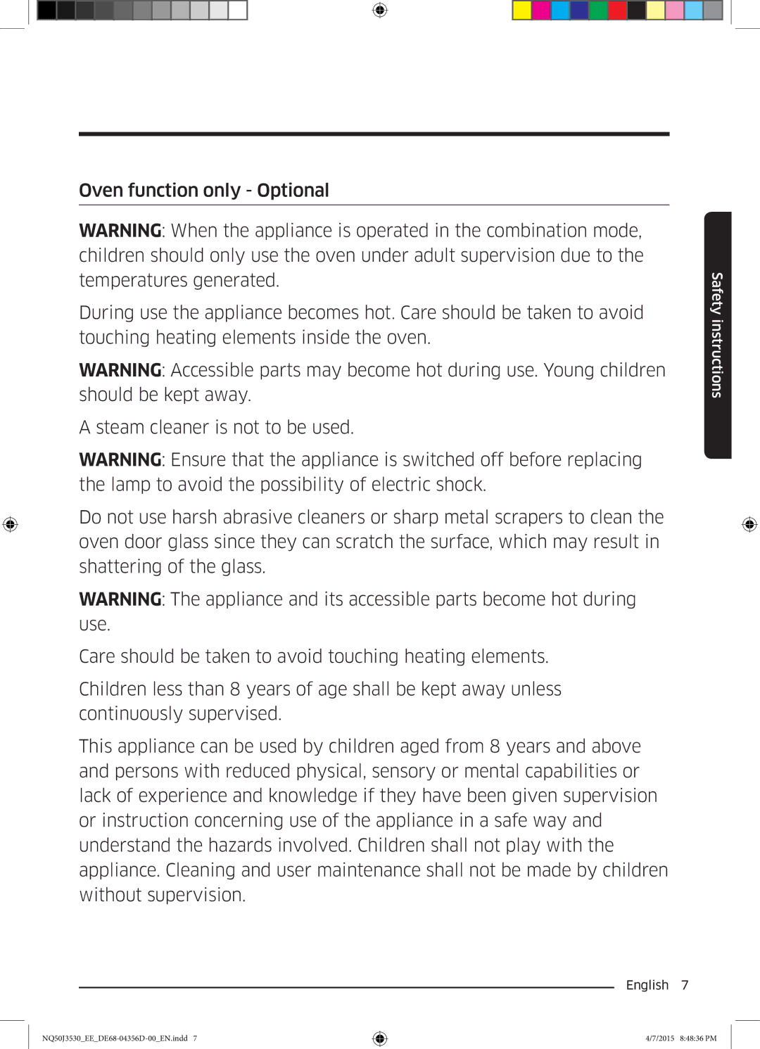 Samsung NQ50J3530BS/EE manual Safety instructions 