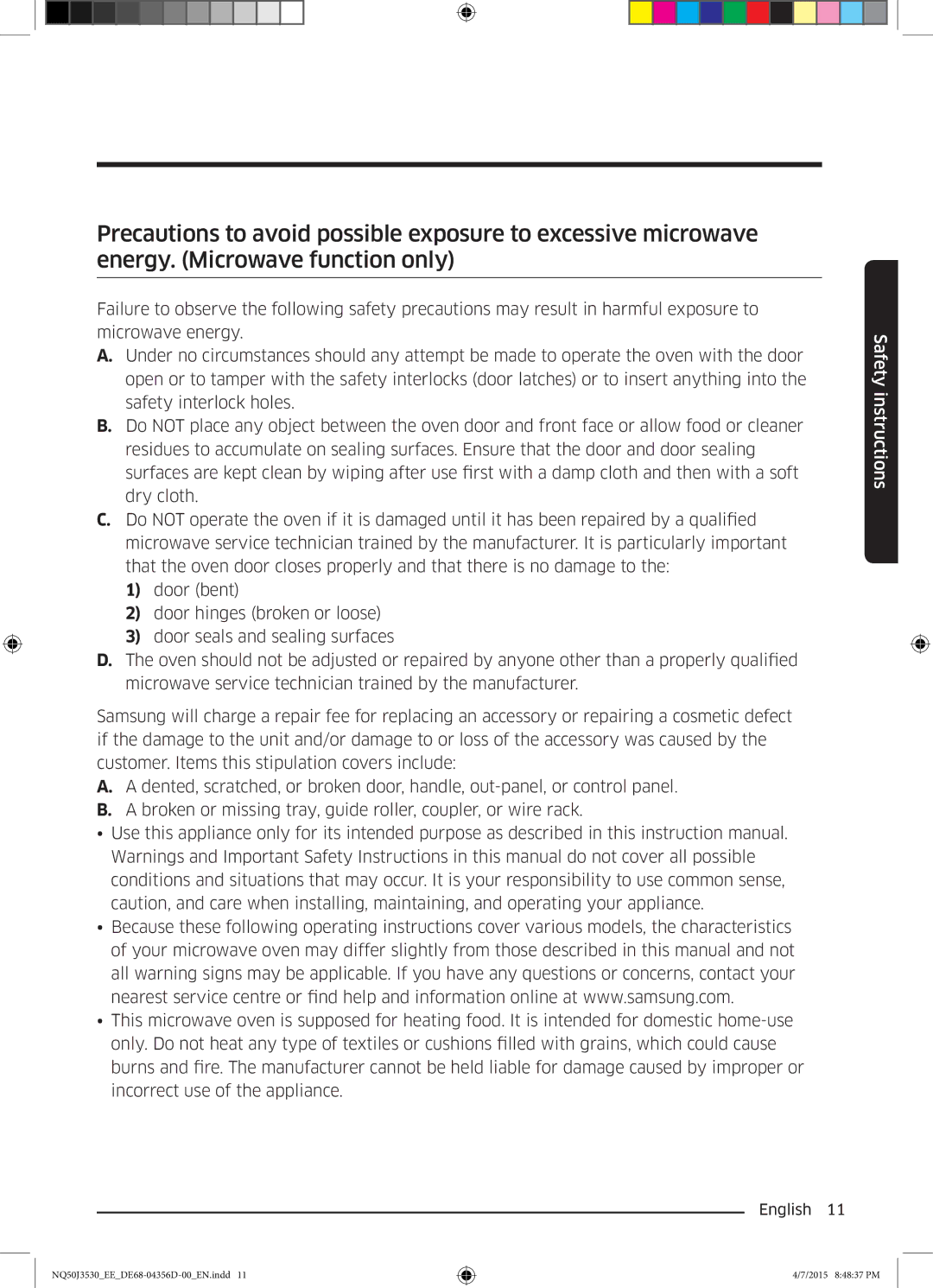 Samsung NQ50J3530BS/EE manual Safety instructions 