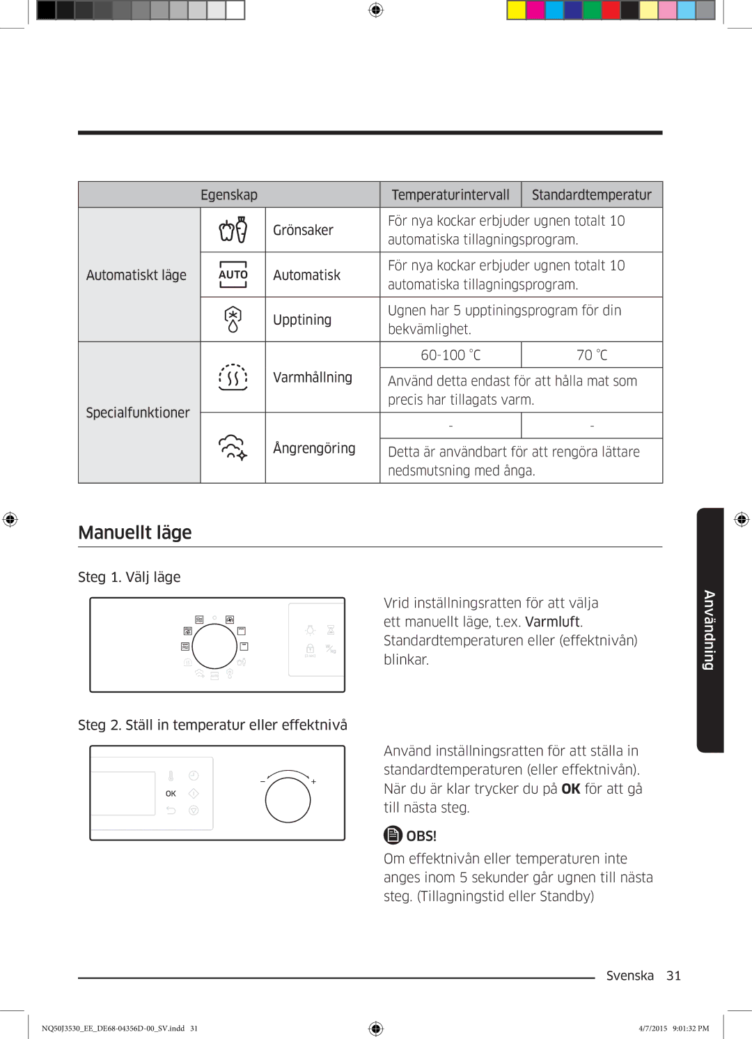 Samsung NQ50J3530BS/EE manual Manuellt läge 