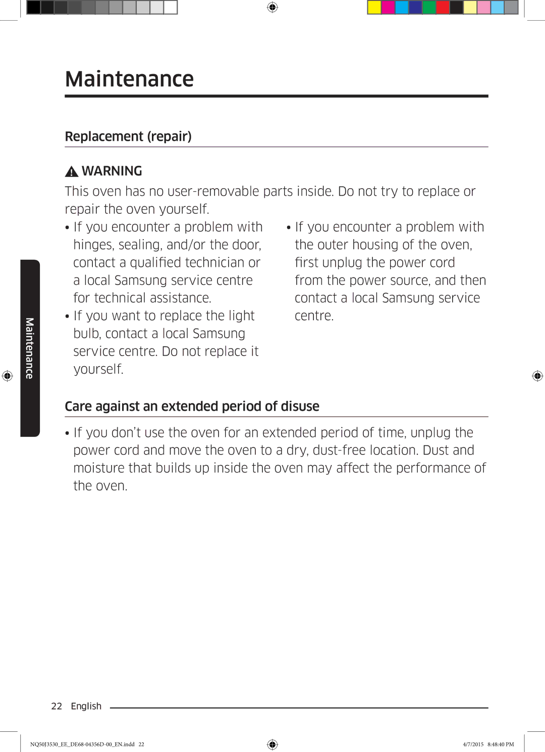 Samsung NQ50J3530BS/EE manual Maintenance 