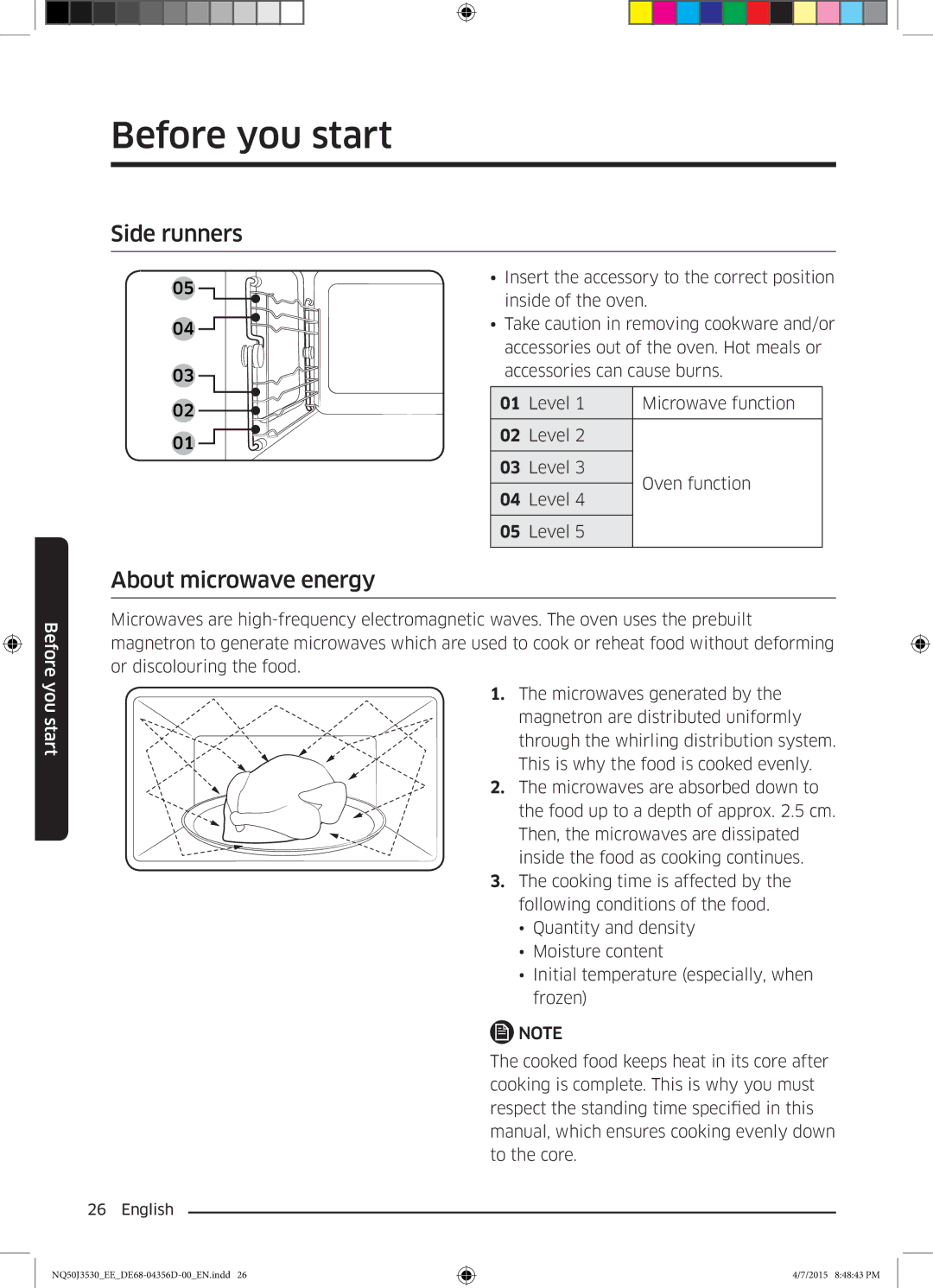 Samsung NQ50J3530BS/EE manual Side runners About microwave energy 