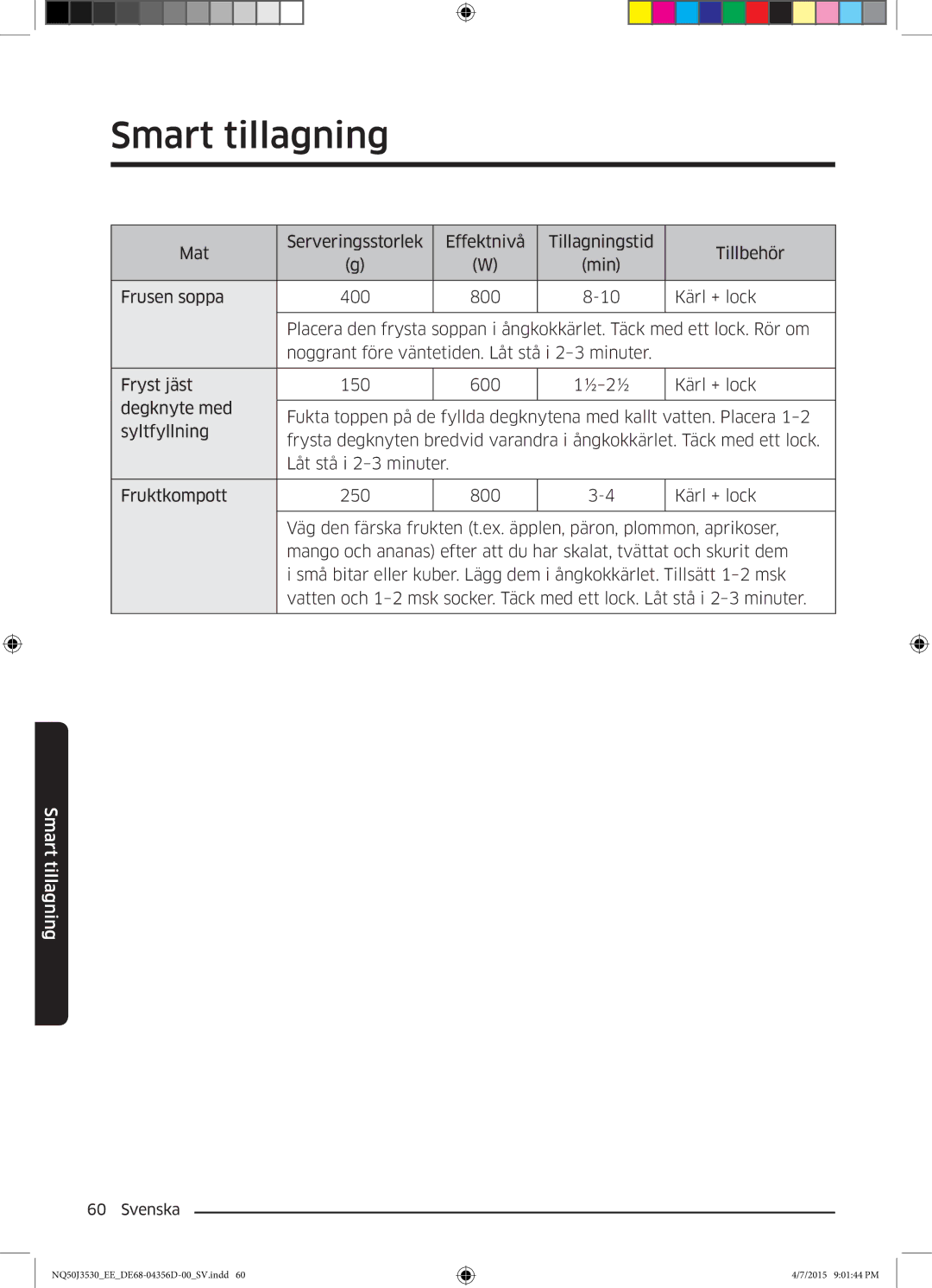 Samsung NQ50J3530BS/EE manual Smart tillagning 