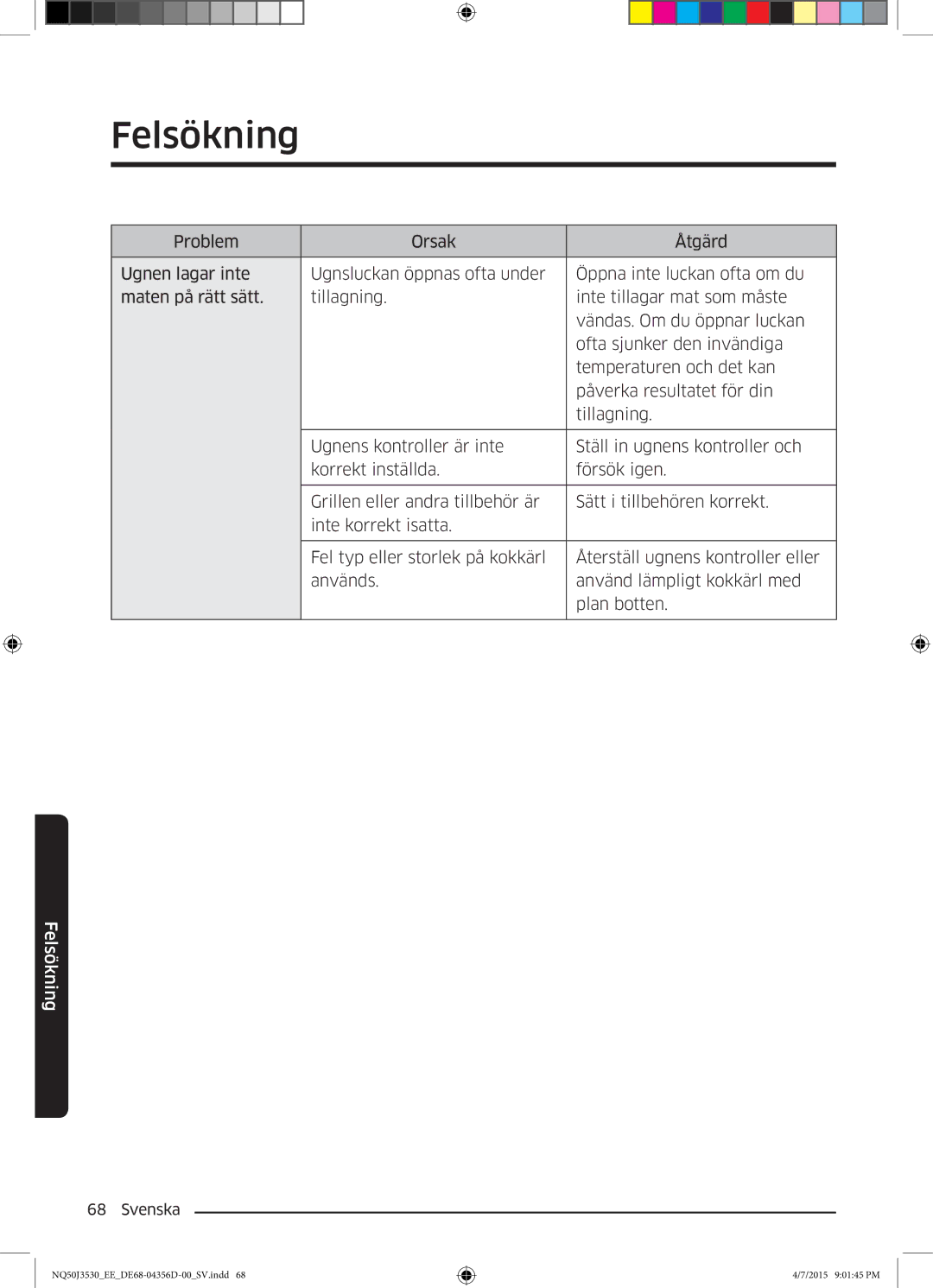 Samsung NQ50J3530BS/EE manual Felsökning 