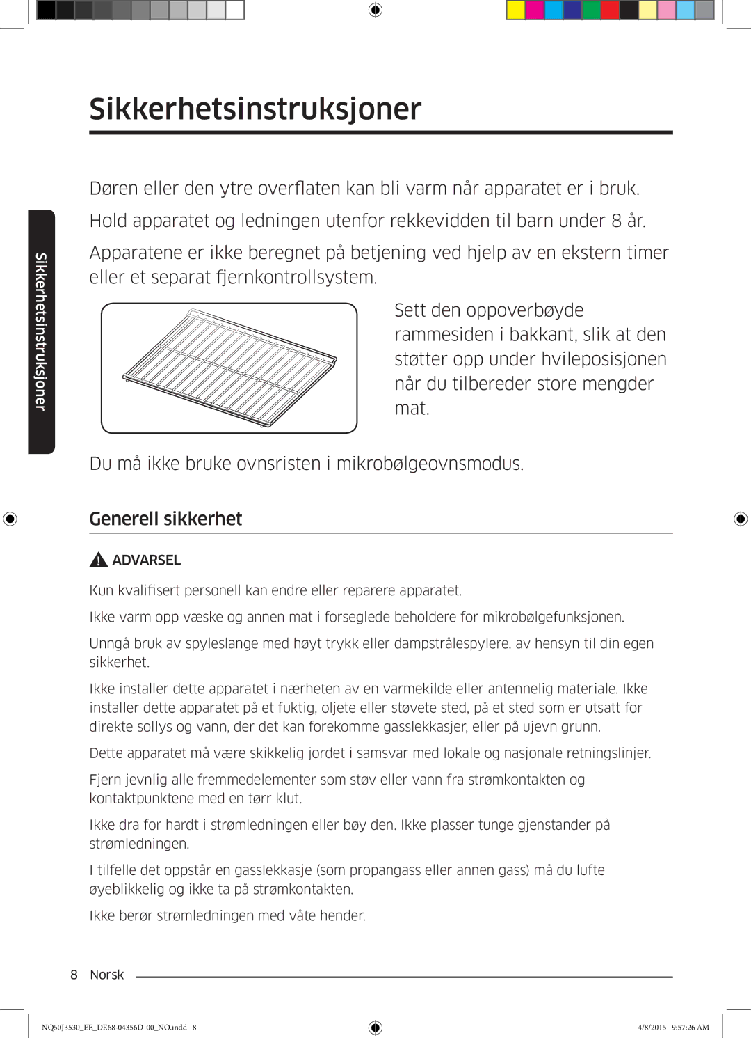 Samsung NQ50J3530BS/EE manual Sikkerhetsinstruksjoner 