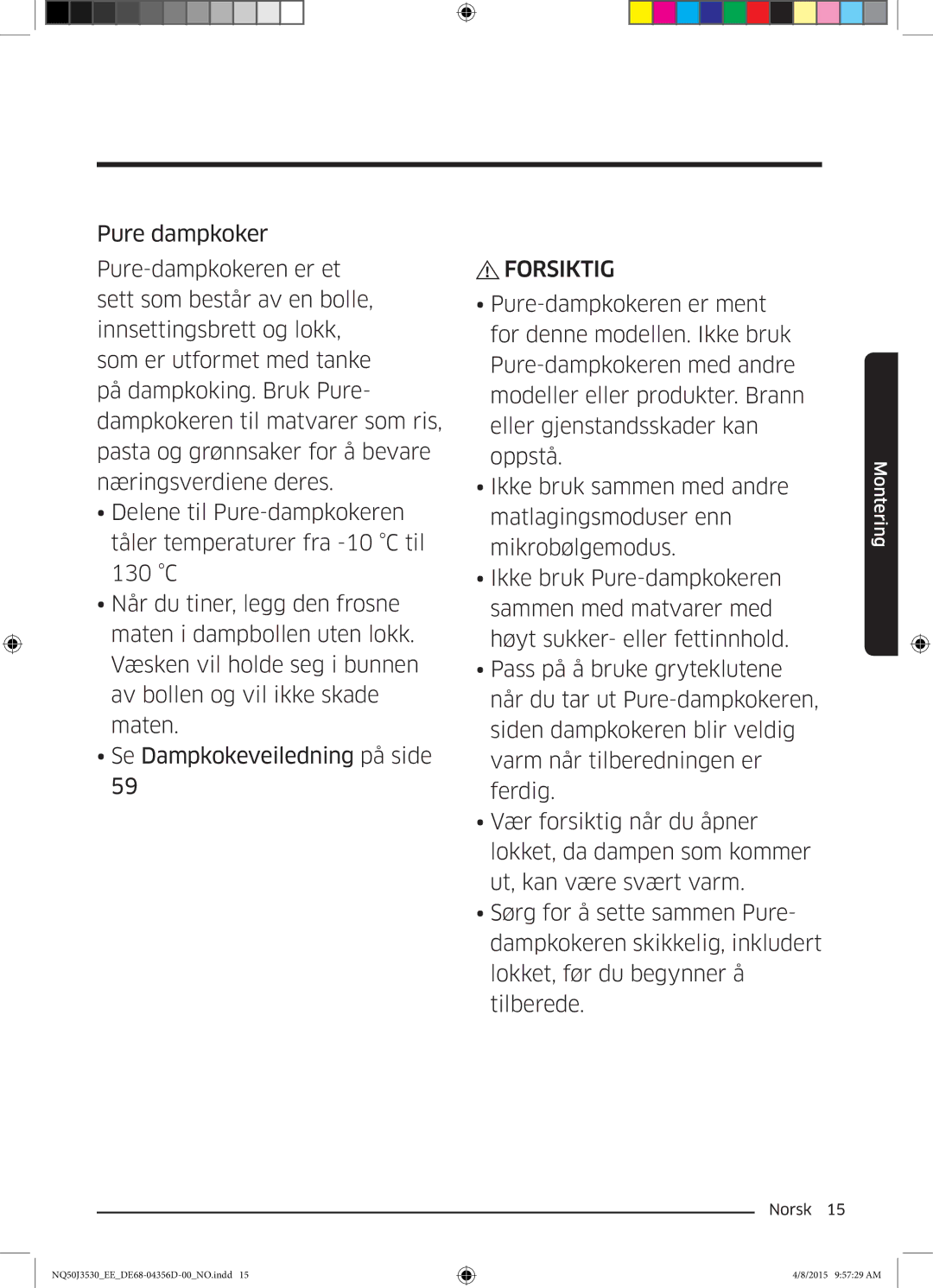 Samsung NQ50J3530BS/EE manual Forsiktig 