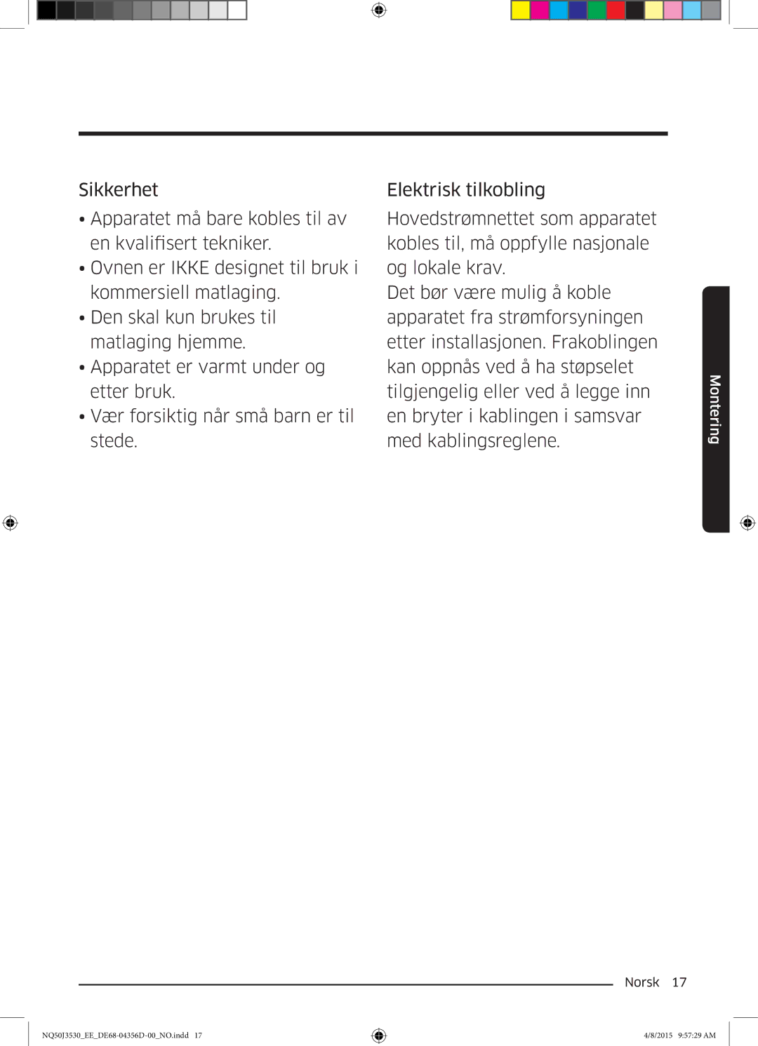 Samsung NQ50J3530BS/EE manual Montering 