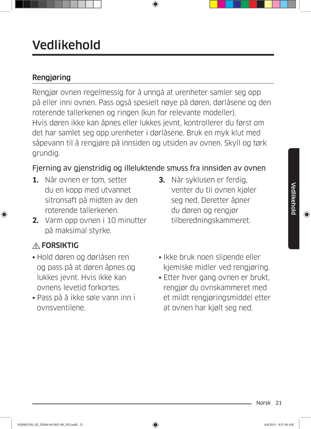 Samsung NQ50J3530BS/EE manual Vedlikehold 