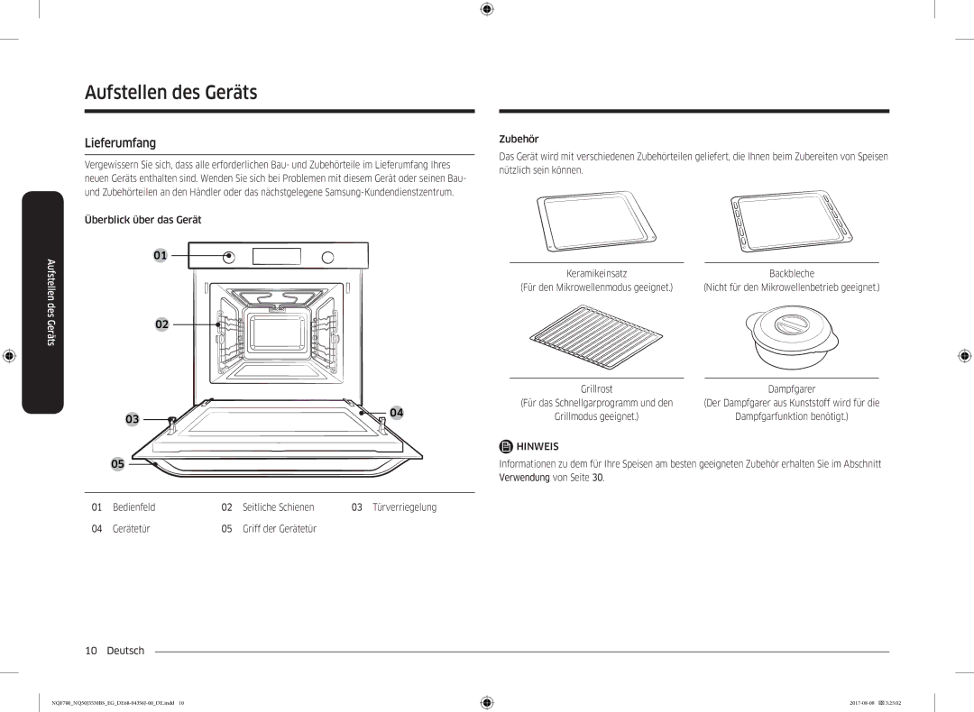 Samsung NQ50J3530BS/EG manual Aufstellen des Geräts, Lieferumfang 