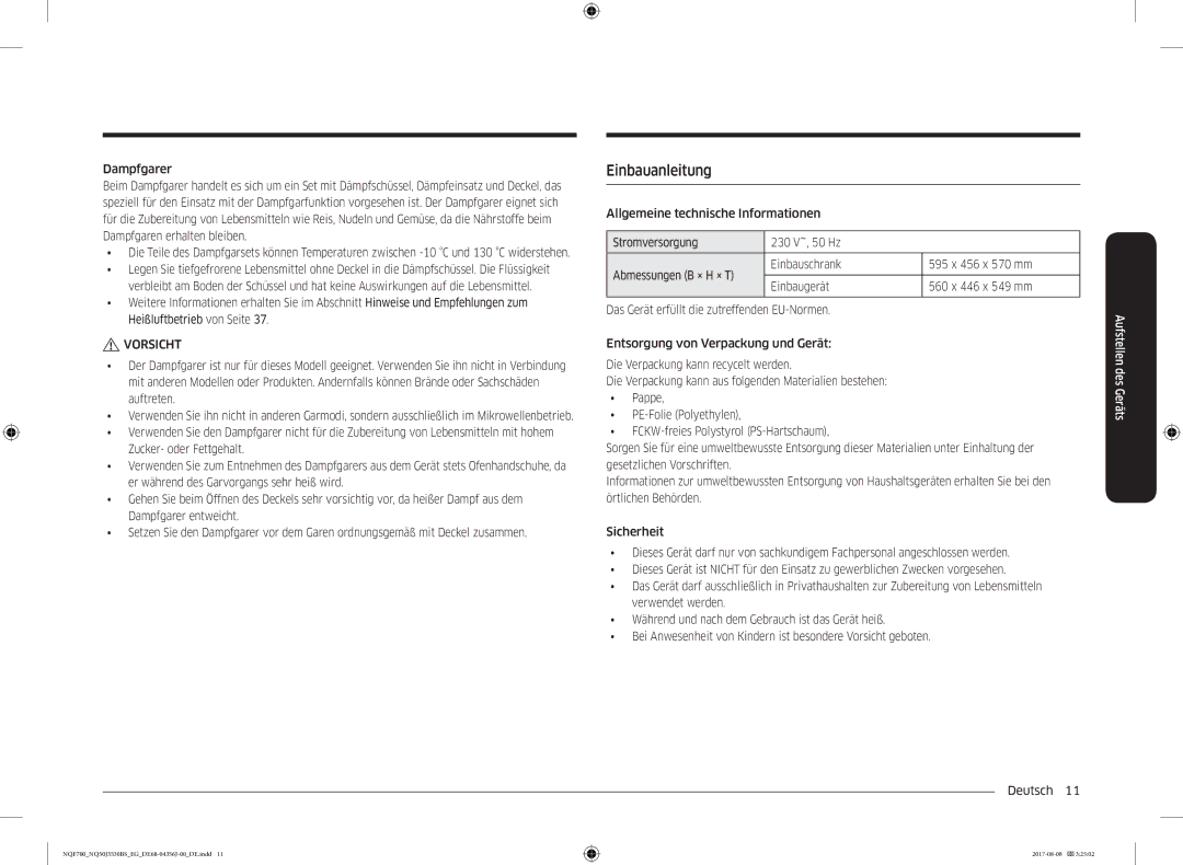 Samsung NQ50J3530BS/EG manual Einbauanleitung 