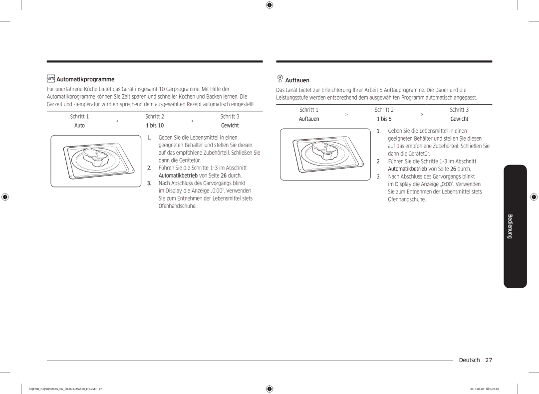 Samsung NQ50J3530BS/EG manual Automatikprogramme 