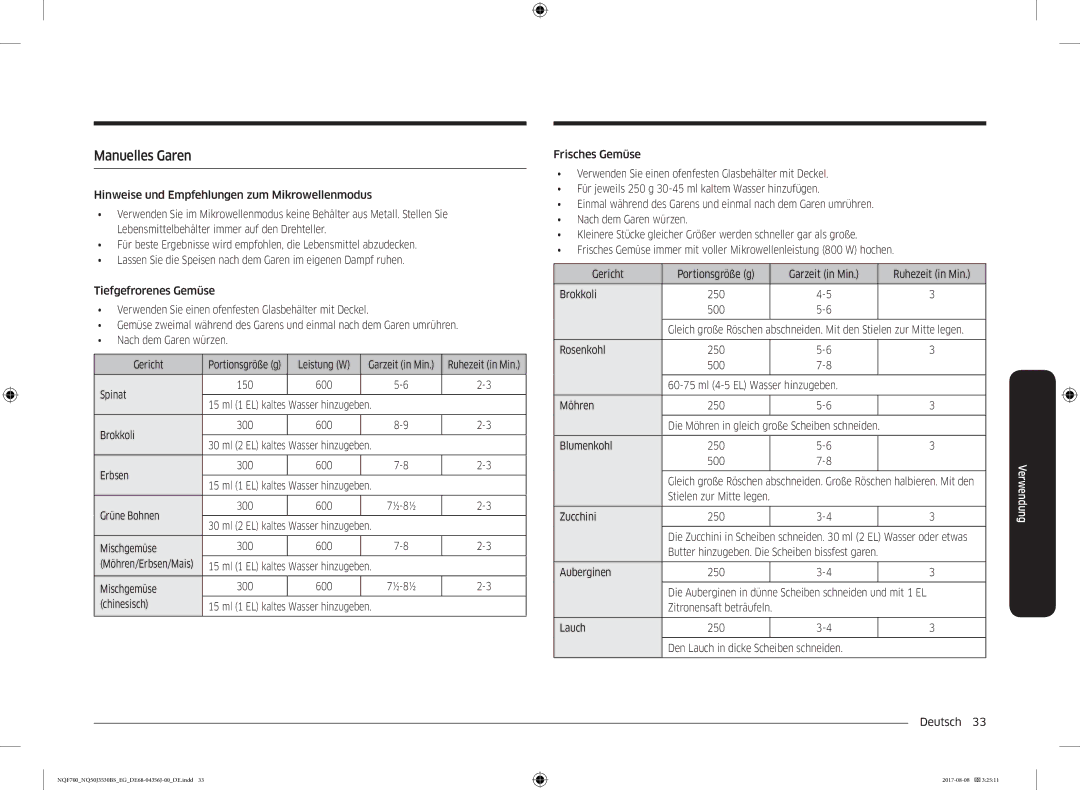 Samsung NQ50J3530BS/EG manual Manuelles Garen 