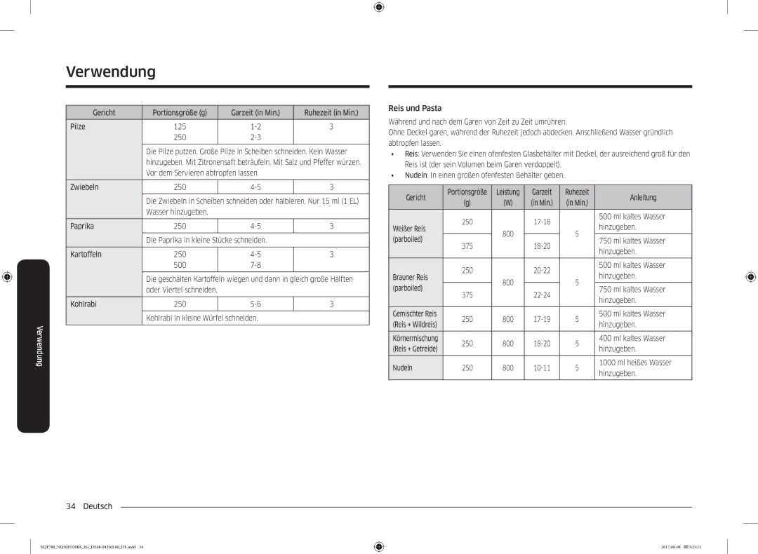 Samsung NQ50J3530BS/EG Vor dem Servieren abtropfen lassen Zwiebeln 250, Kohlrabi 250 Kohlrabi in kleine Würfel schneiden 