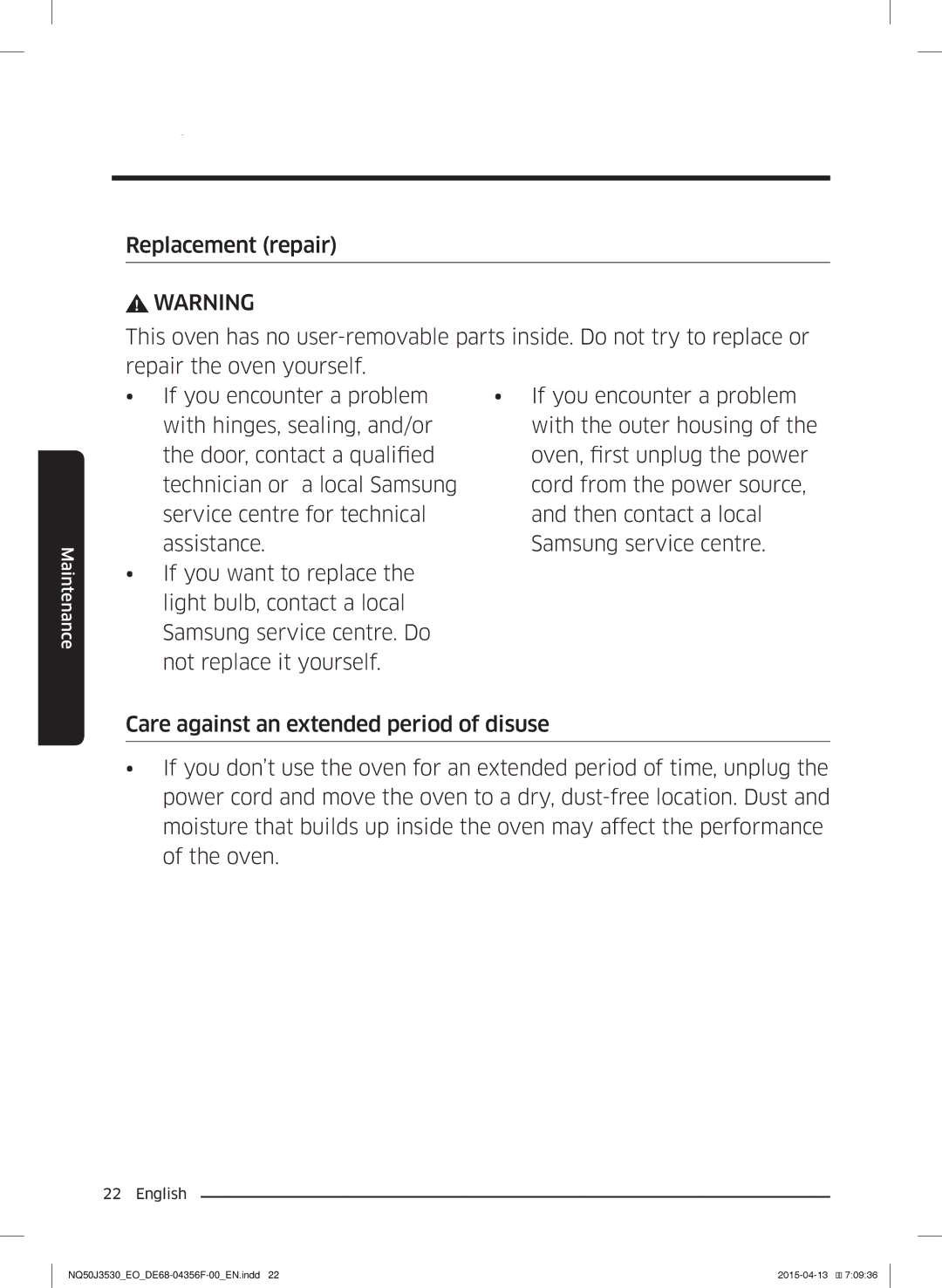 Samsung NQ50J3530BS/EO manual Maintenance 