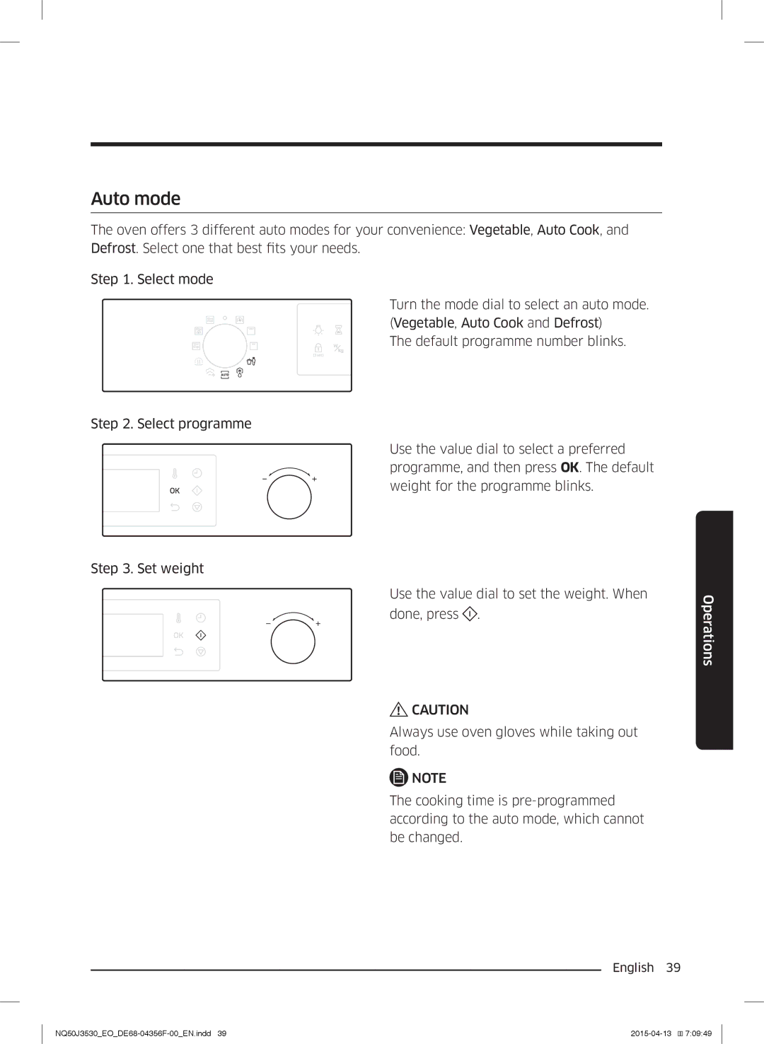 Samsung NQ50J3530BS/EO manual Auto mode 