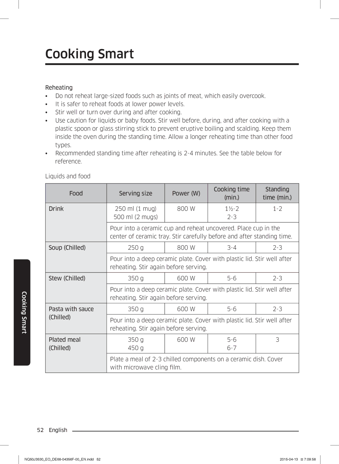 Samsung NQ50J3530BS/EO manual Cooking Smart 