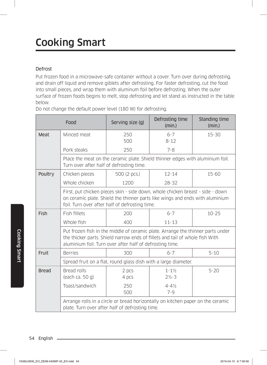 Samsung NQ50J3530BS/EO manual Cooking Smart 