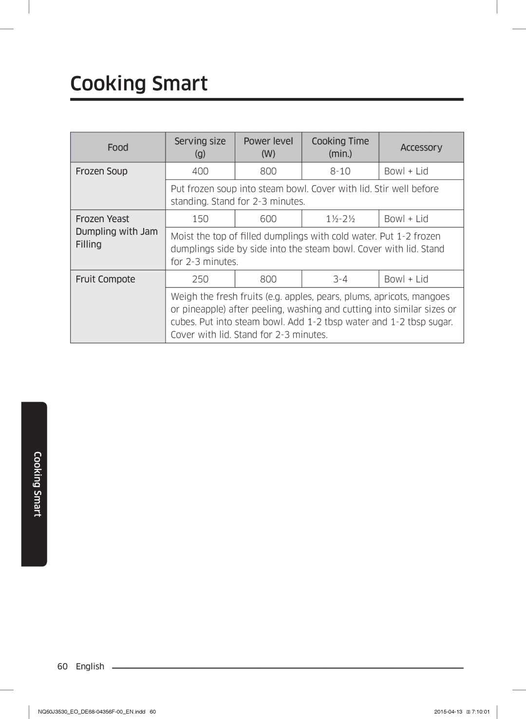 Samsung NQ50J3530BS/EO manual Cooking Smart 