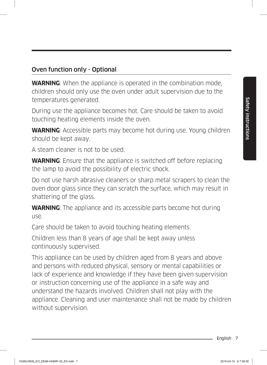 Samsung NQ50J3530BS/EO manual Safety instructions 