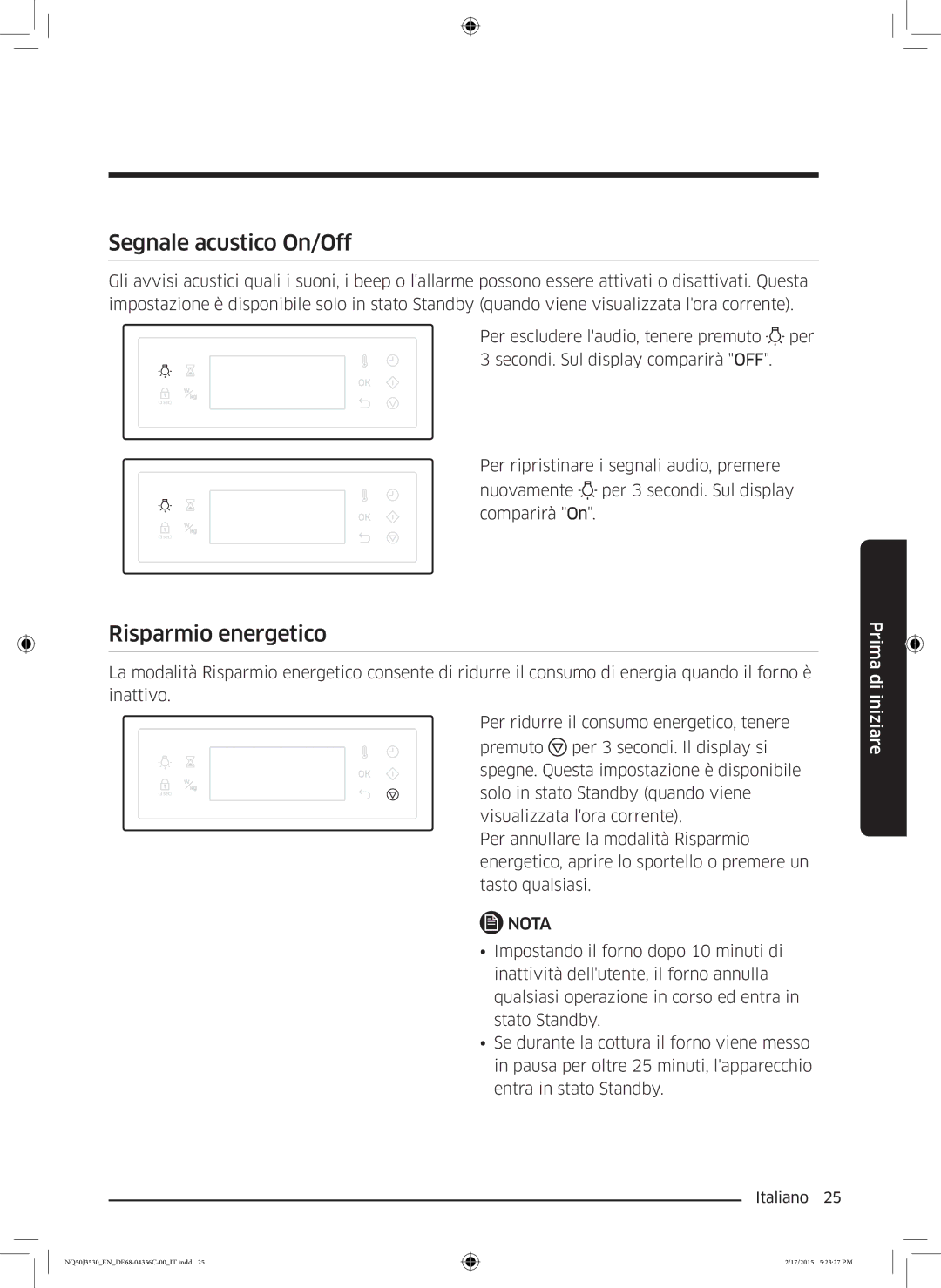 Samsung NQ50J3530BS/ET manual Segnale acustico On/Off, Risparmio energetico 