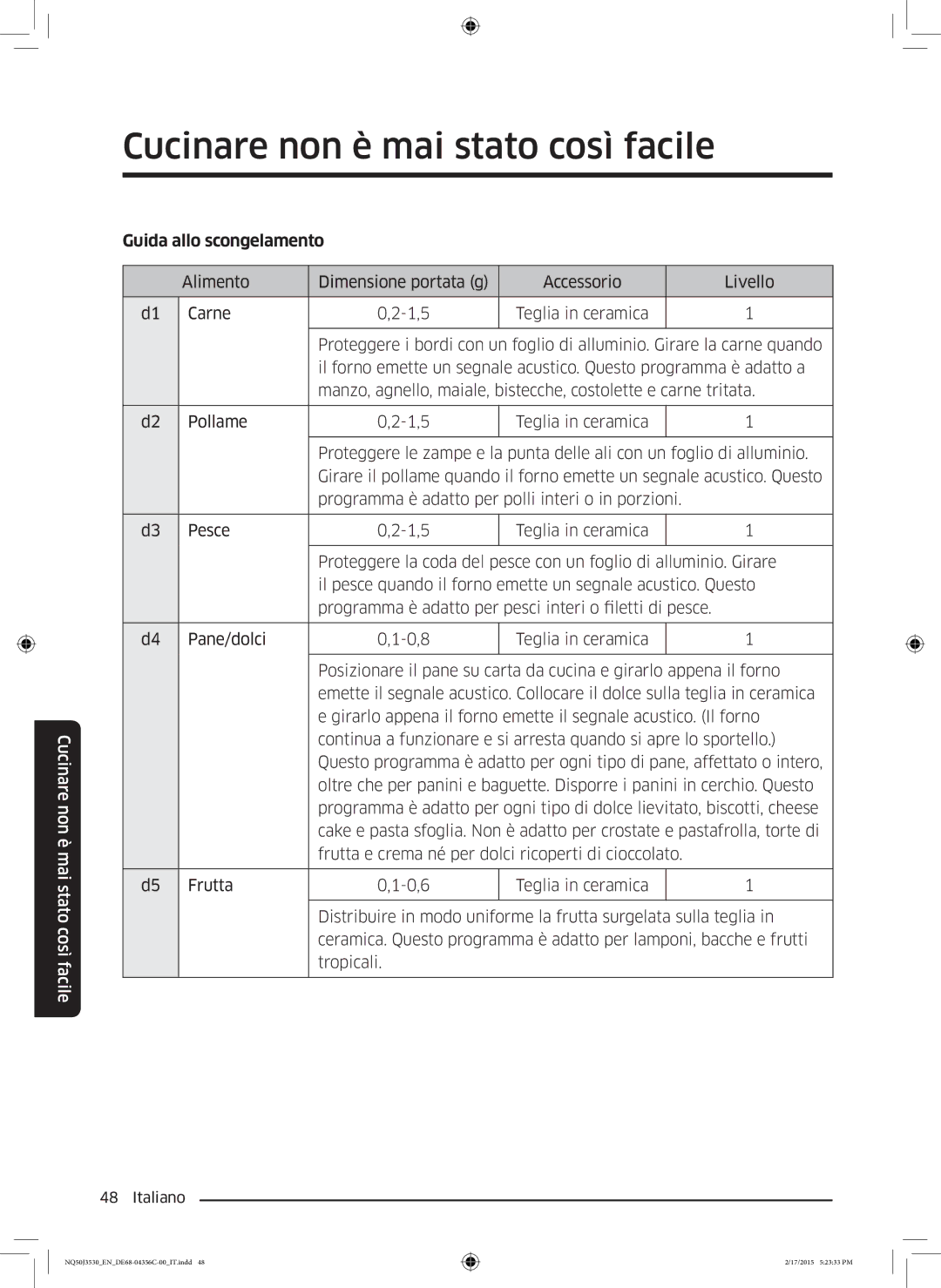 Samsung NQ50J3530BS/ET manual Guida allo scongelamento 