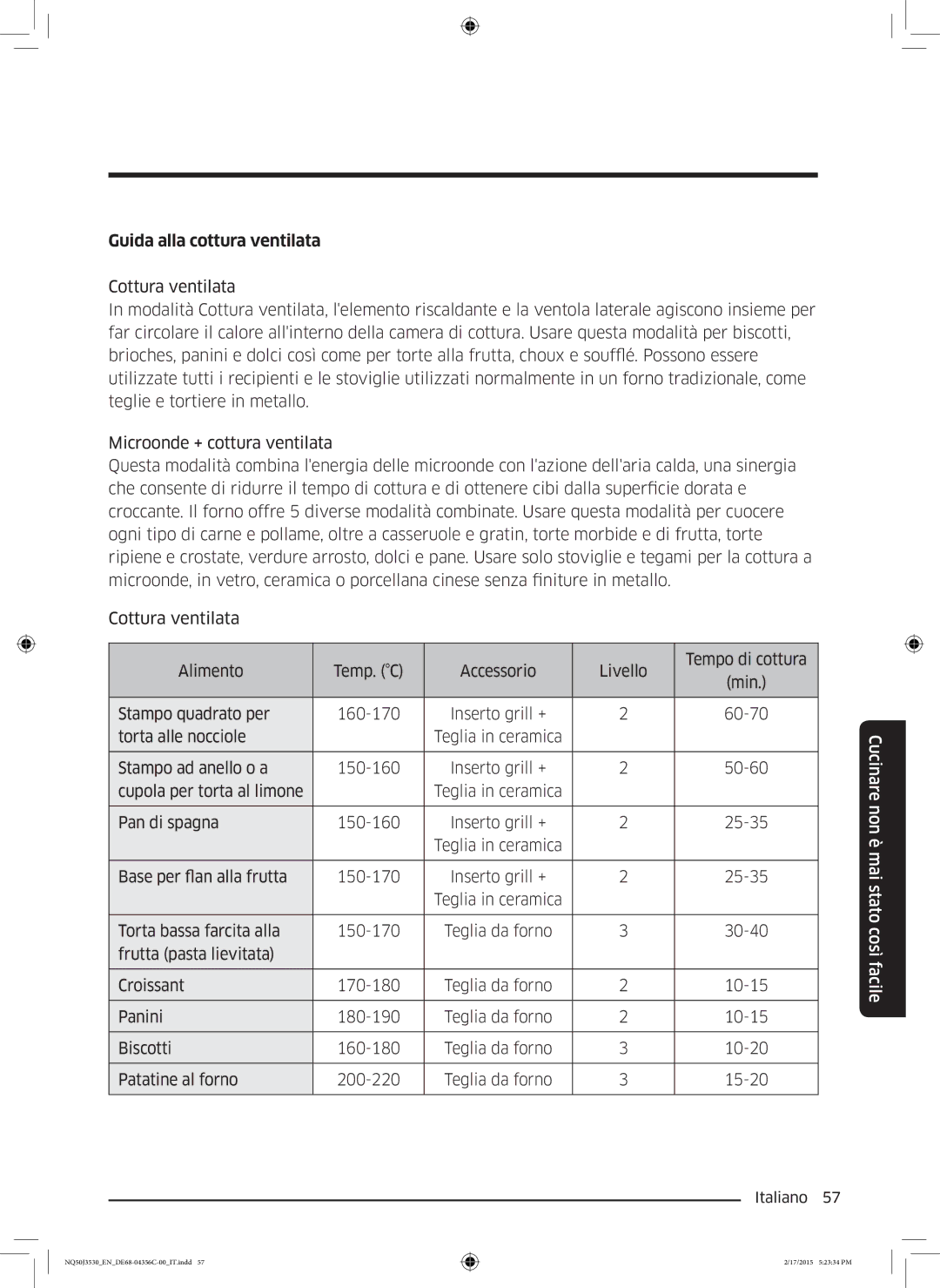 Samsung NQ50J3530BS/ET manual Guida alla cottura ventilata 