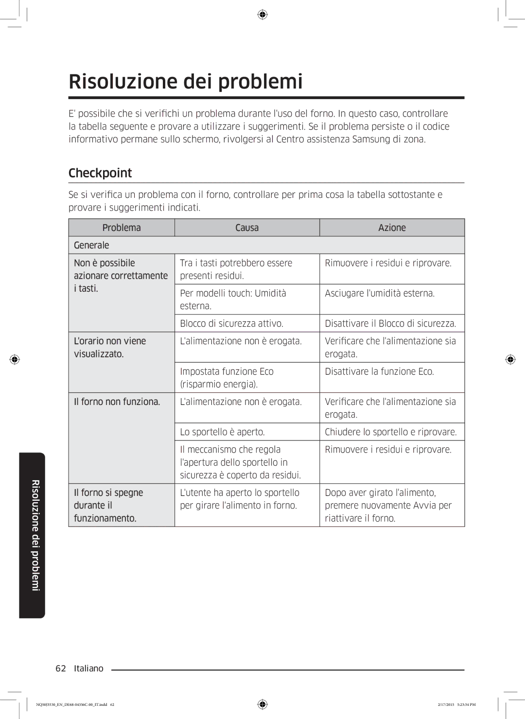 Samsung NQ50J3530BS/ET manual Risoluzione dei problemi, Checkpoint 