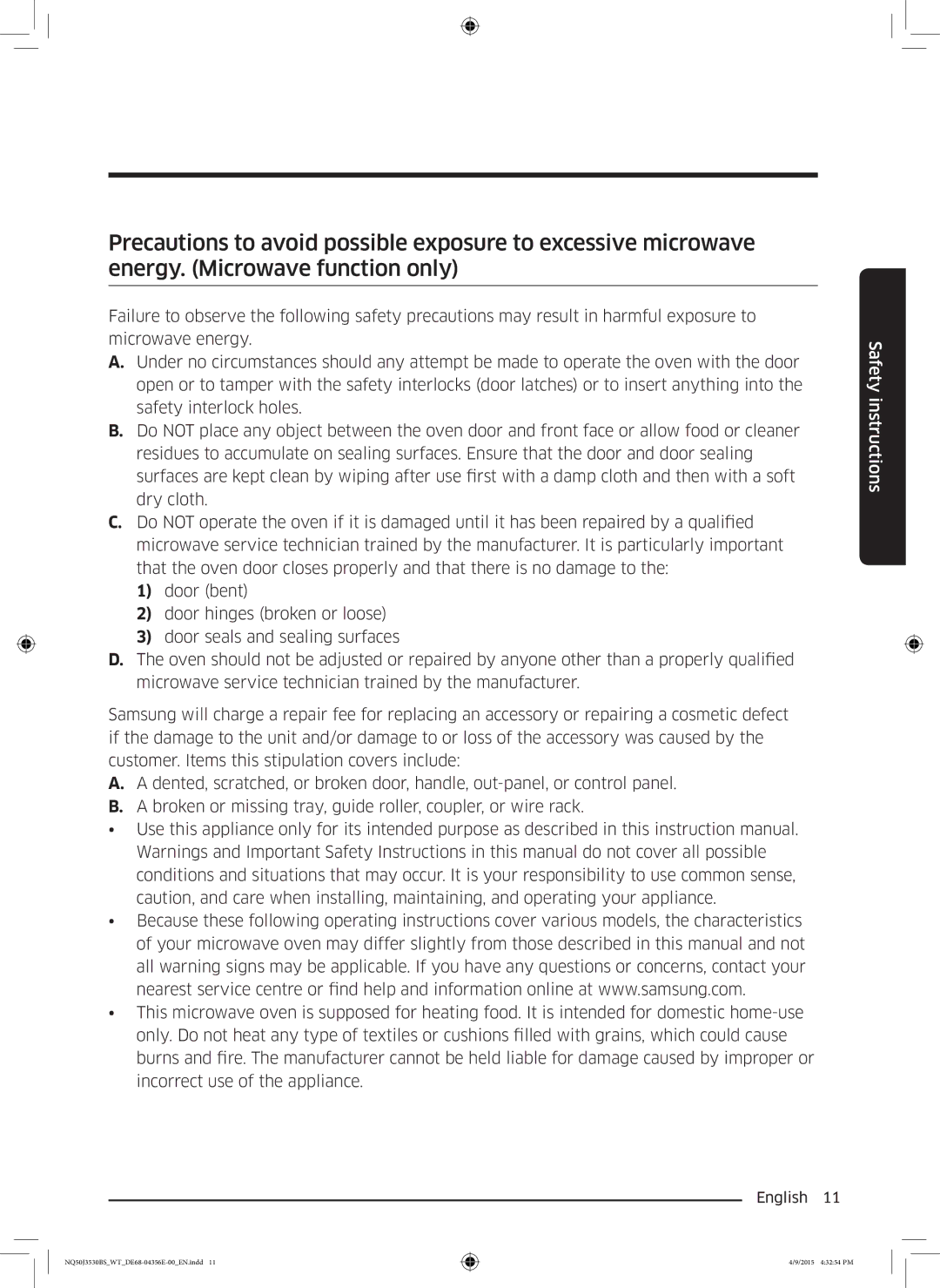 Samsung NQ50J3530BS/WT manual Safety instructions 