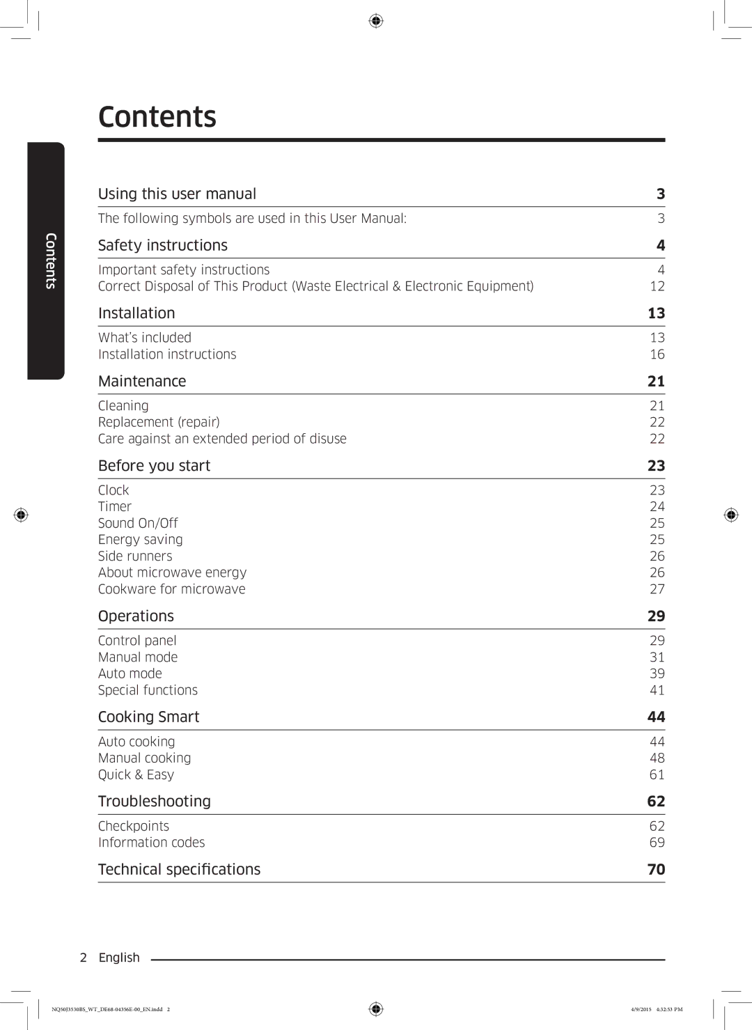 Samsung NQ50J3530BS/WT manual Contents 