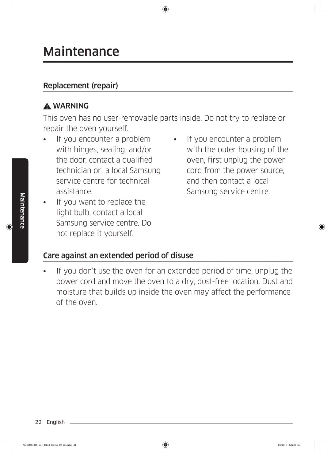 Samsung NQ50J3530BS/WT manual Maintenance 