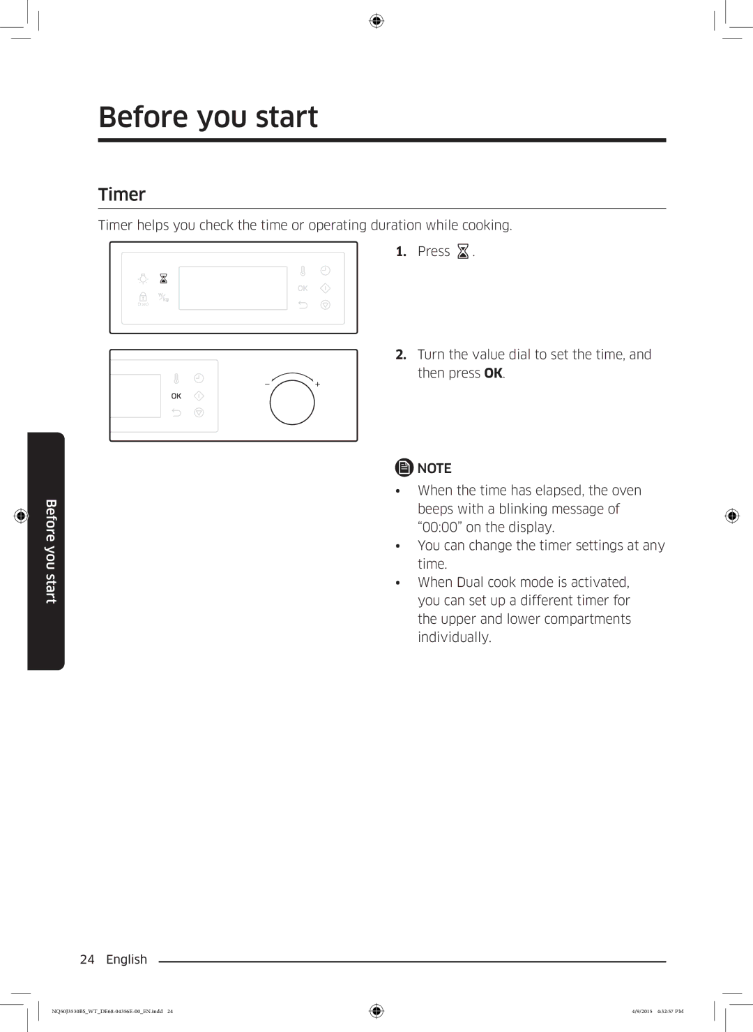 Samsung NQ50J3530BS/WT manual Timer 