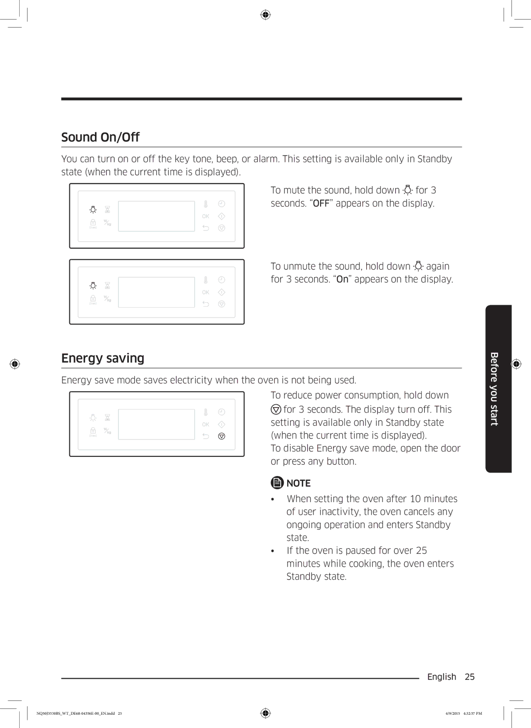 Samsung NQ50J3530BS/WT manual Sound On/Off, Energy saving 