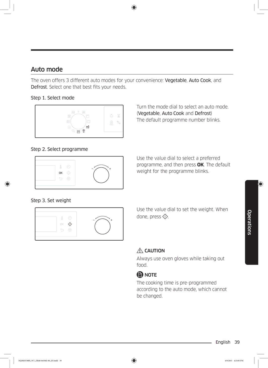 Samsung NQ50J3530BS/WT manual Auto mode 