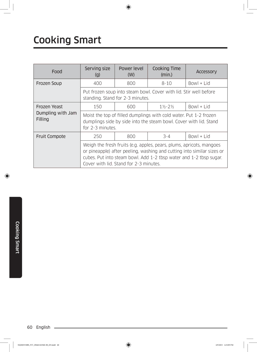 Samsung NQ50J3530BS/WT manual Cooking Smart 