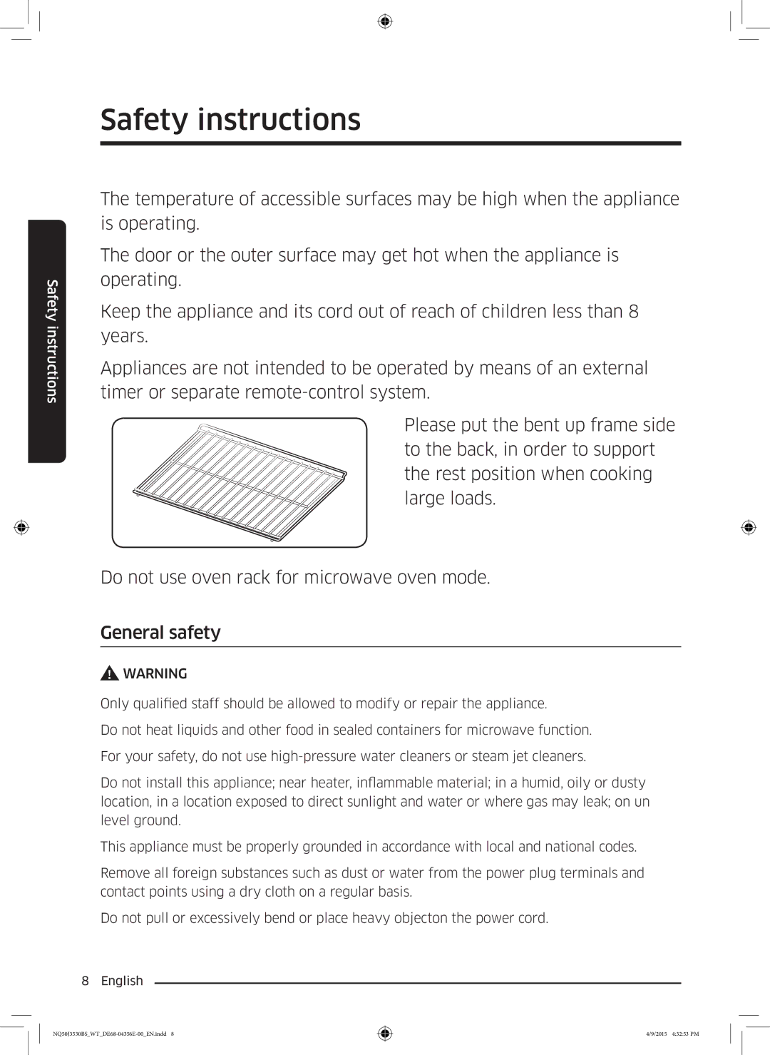 Samsung NQ50J3530BS/WT manual Safety instructions 