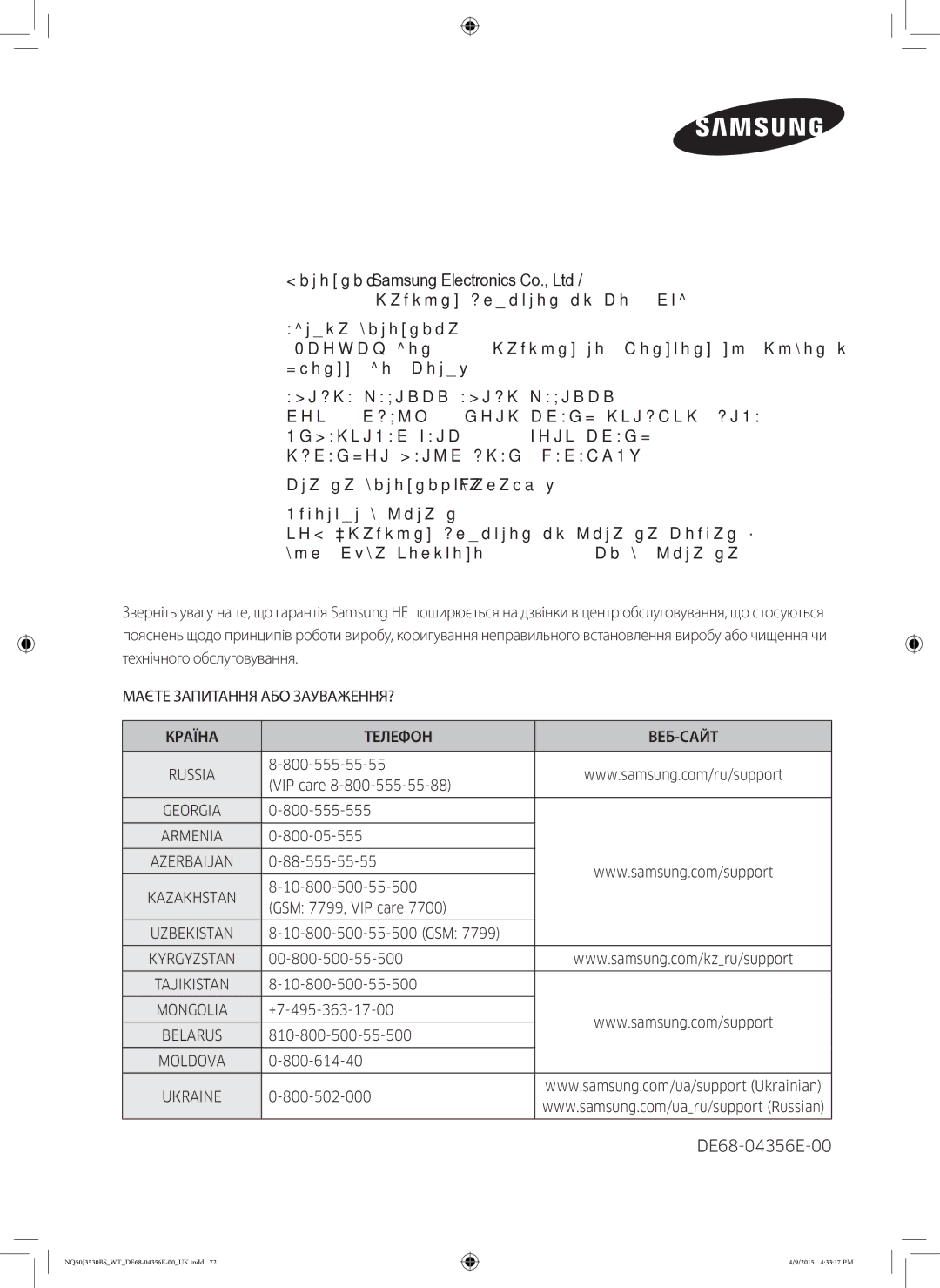 Samsung NQ50J3530BS/WT manual Адреса виробника, Країна виробництва Малайзія Імпортер в Україні 