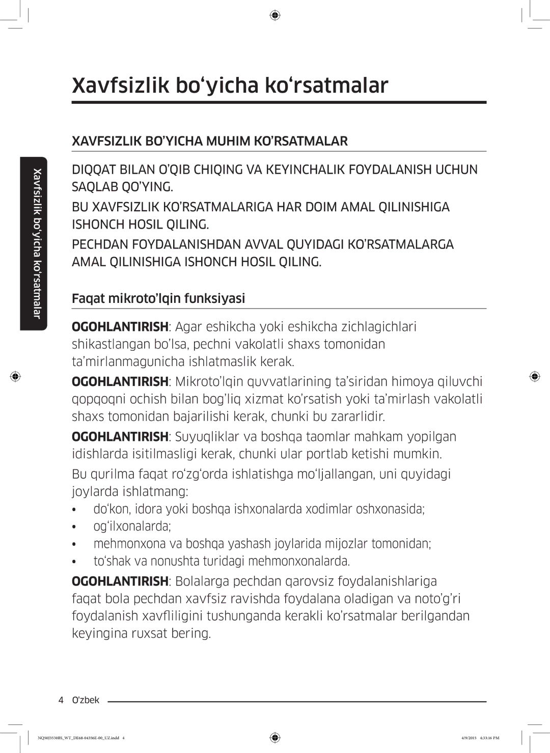 Samsung NQ50J3530BS/WT manual Xavfsizlik bo‘yicha ko‘rsatmalar 