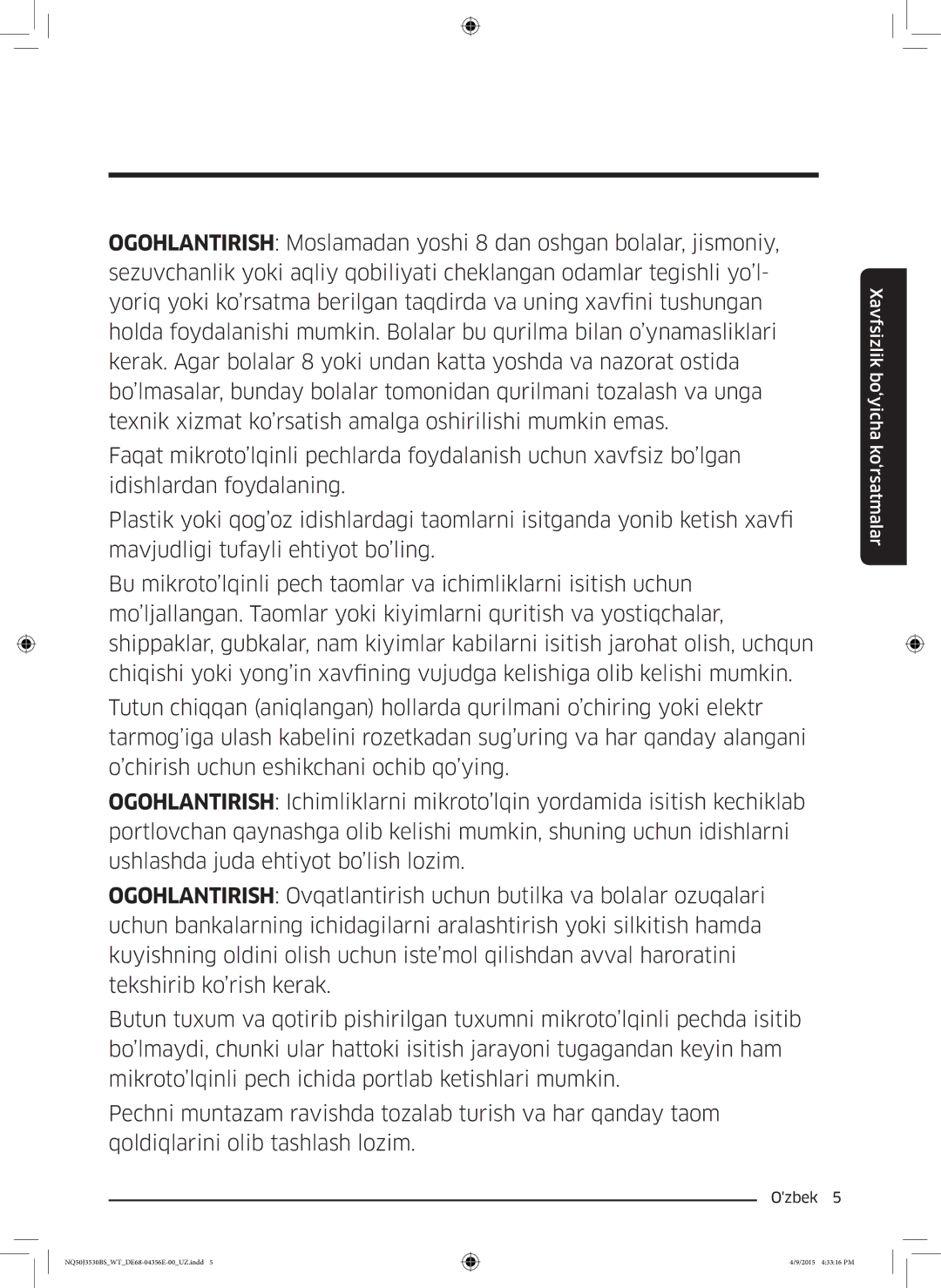 Samsung NQ50J3530BS/WT manual Xavfsizlik bo‘yicha ko‘rsatmalar 