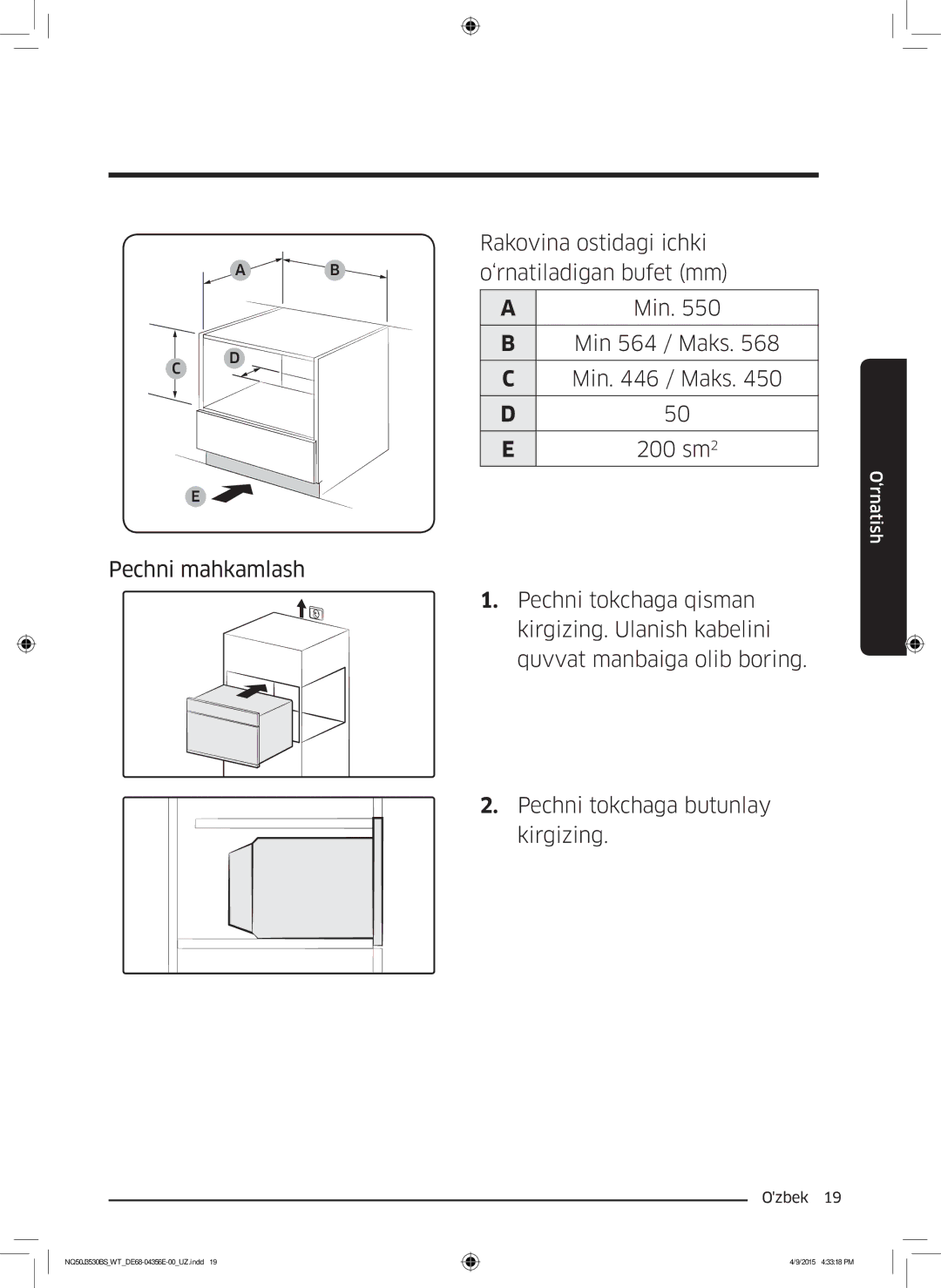 Samsung NQ50J3530BS/WT manual Min 564 / Maks Min / Maks 