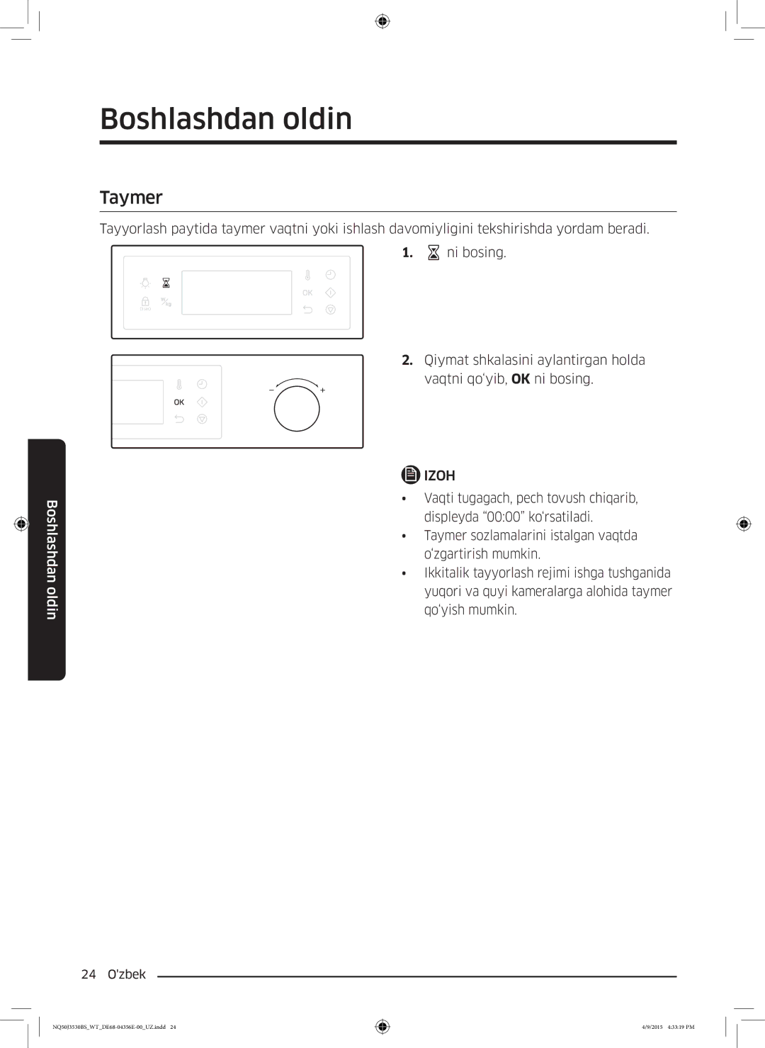 Samsung NQ50J3530BS/WT manual Taymer 