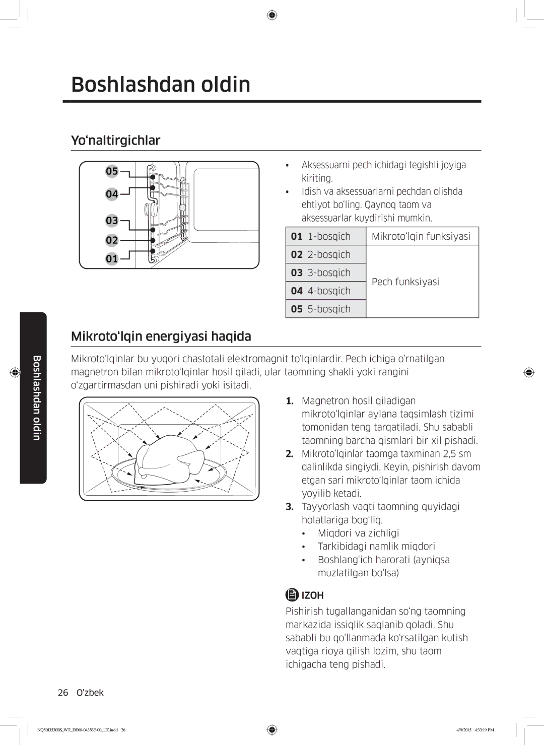 Samsung NQ50J3530BS/WT manual Yo‘naltirgichlar Mikroto‘lqin energiyasi haqida 