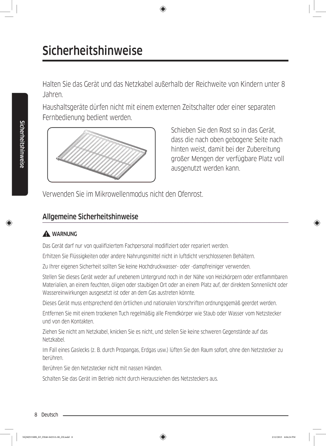 Samsung NQ50J5530BS/EF manual Warnung 