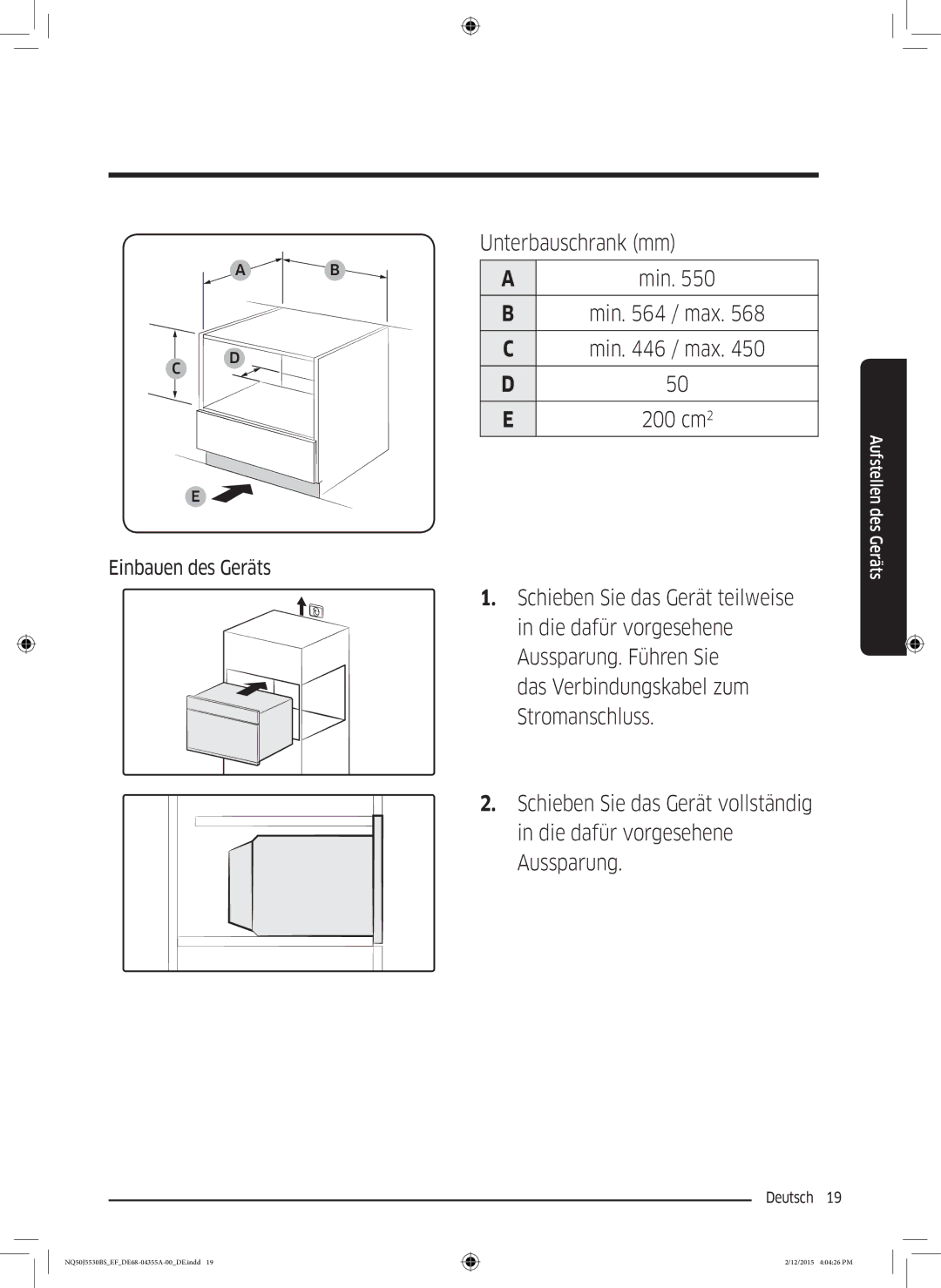 Samsung NQ50J5530BS/EF manual Unterbauschrank mm 