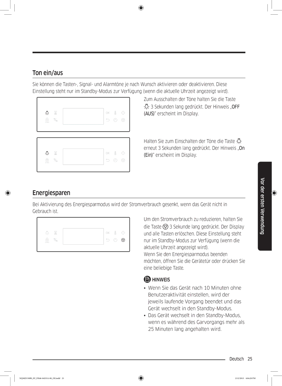 Samsung NQ50J5530BS/EF manual Ton ein/aus, Energiesparen 