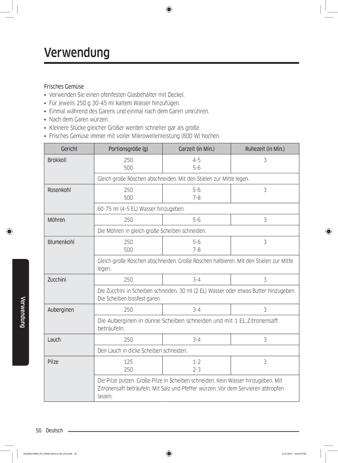 Samsung NQ50J5530BS/EF manual Ml 4-5 EL Wasser hinzugeben 