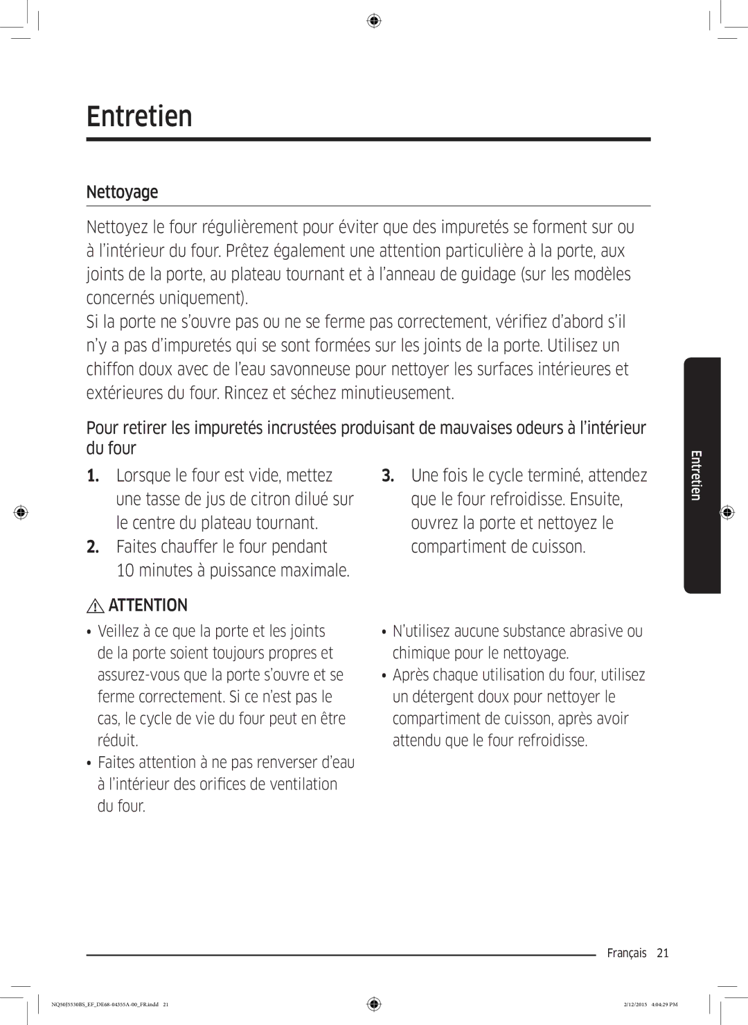 Samsung NQ50J5530BS/EF manual Entretien 