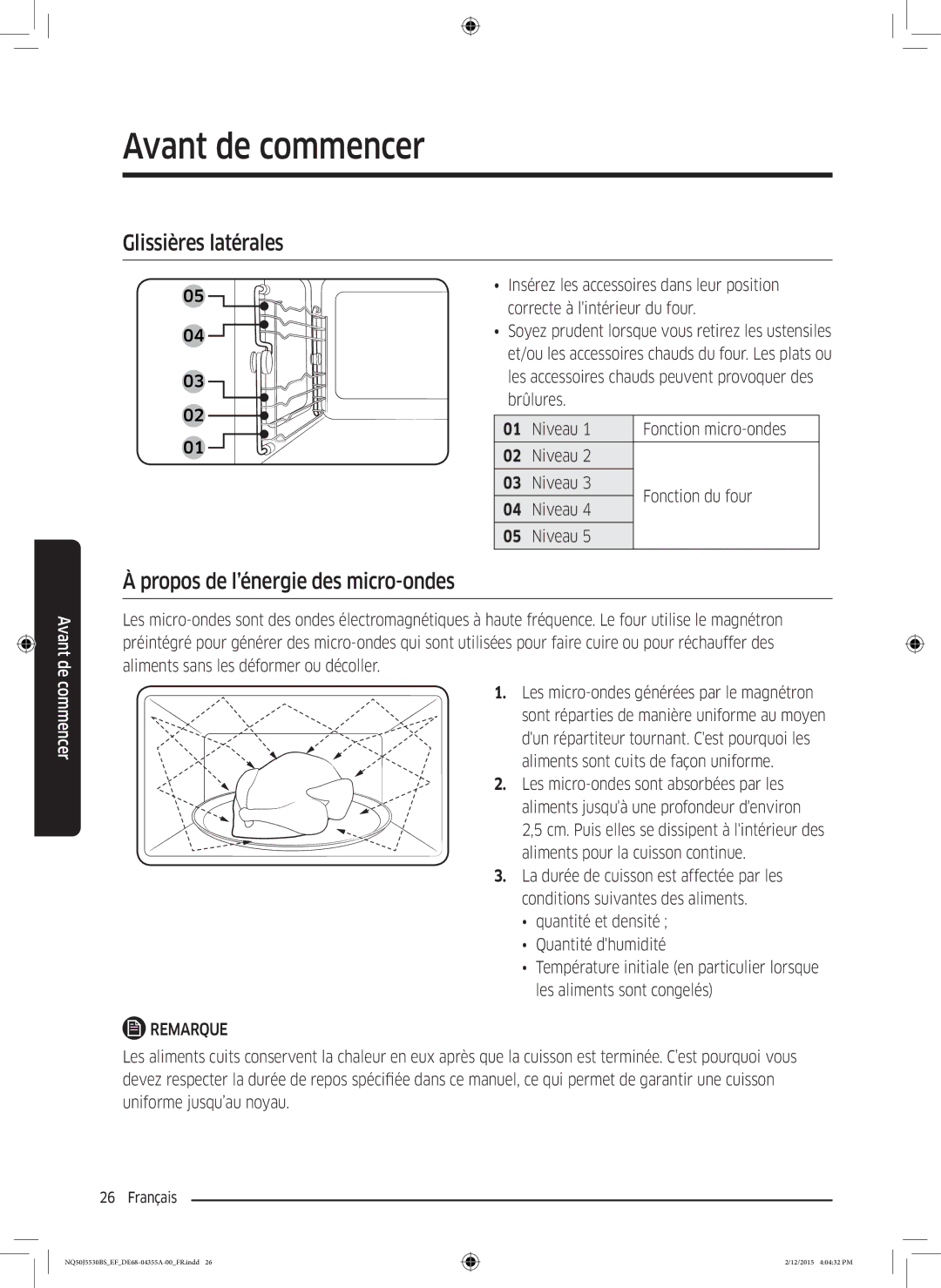 Samsung NQ50J5530BS/EF manual Glissières latérales Propos de l’énergie des micro-ondes 